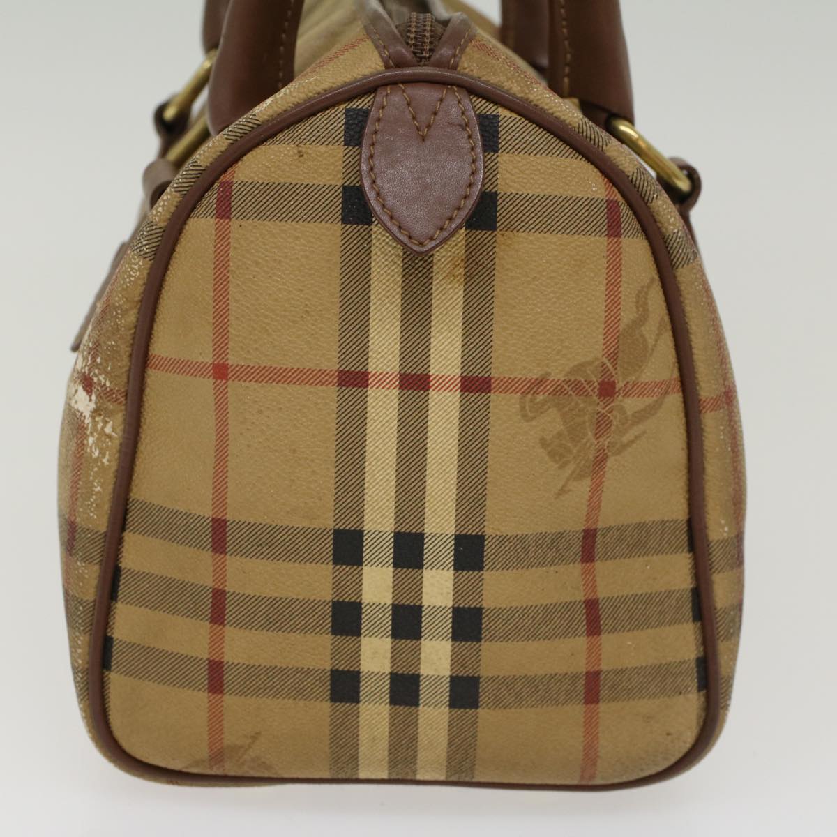 Burberry Luxury ss Nova Check Hand Bag Pvc Auth Leather Brown Beige Travel Bag