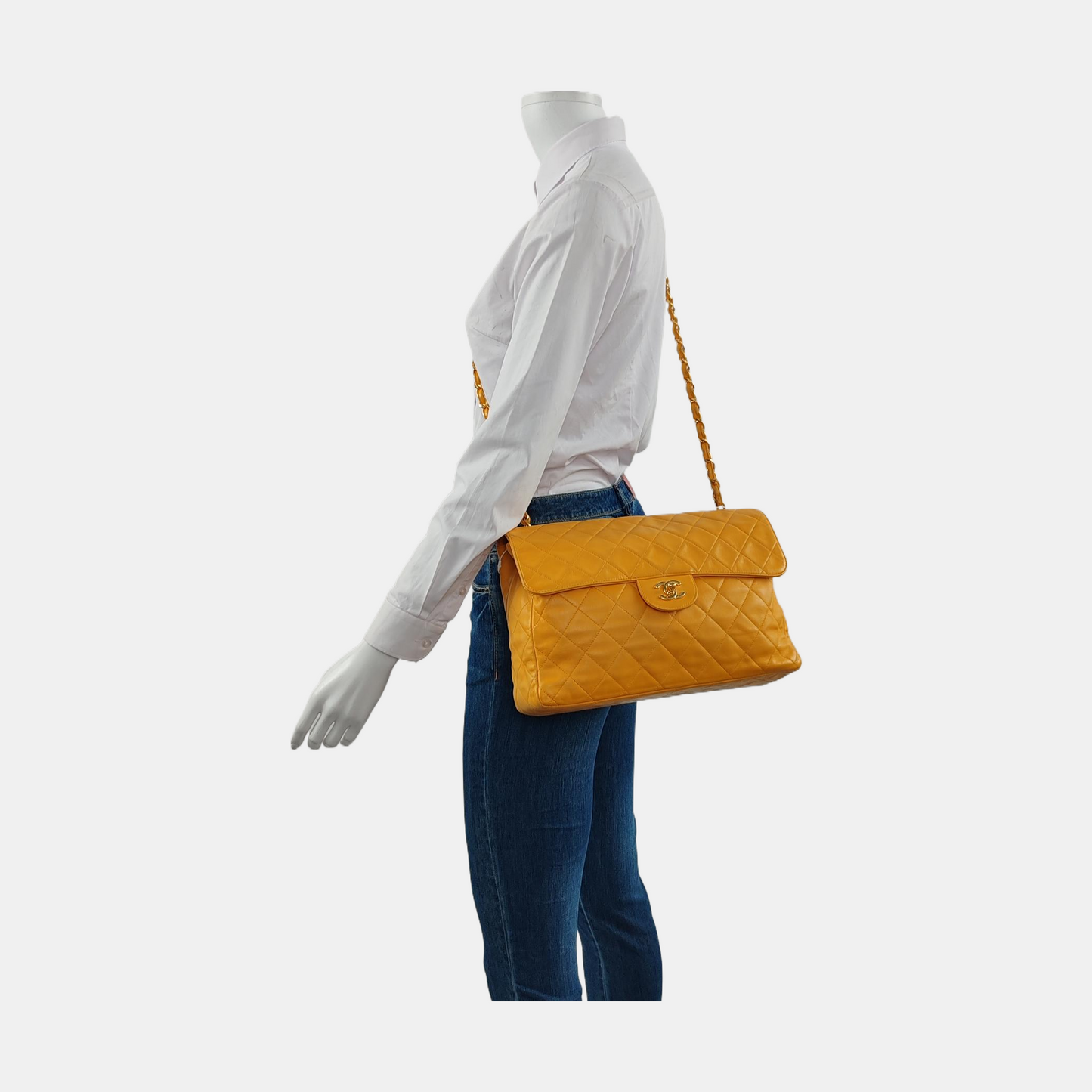 Chanel Jumbo Single Flap Single Yellow Lambskin Gold Handbag