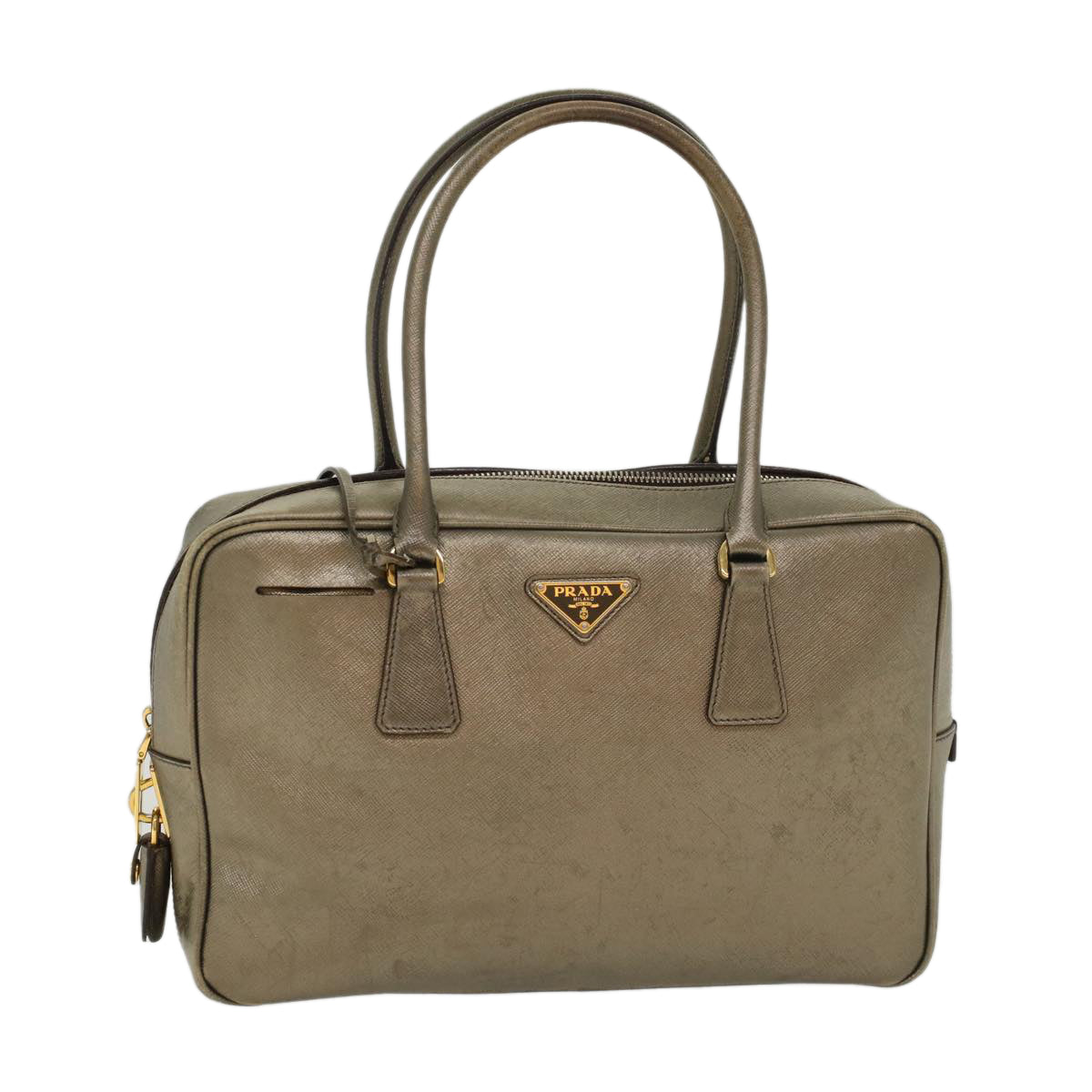 Prada Safiano Hand Bag Tone Leather Gold Travel Bag