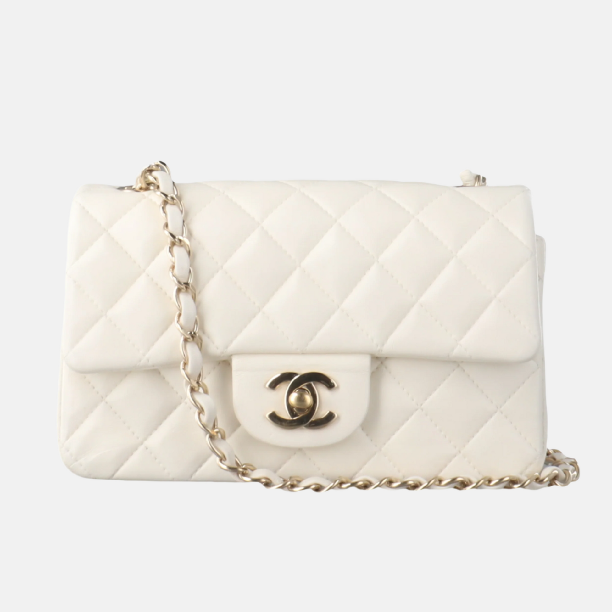 Chanel Classic Flap Rectangular Lambskin Hardware White Silver Mini Bag