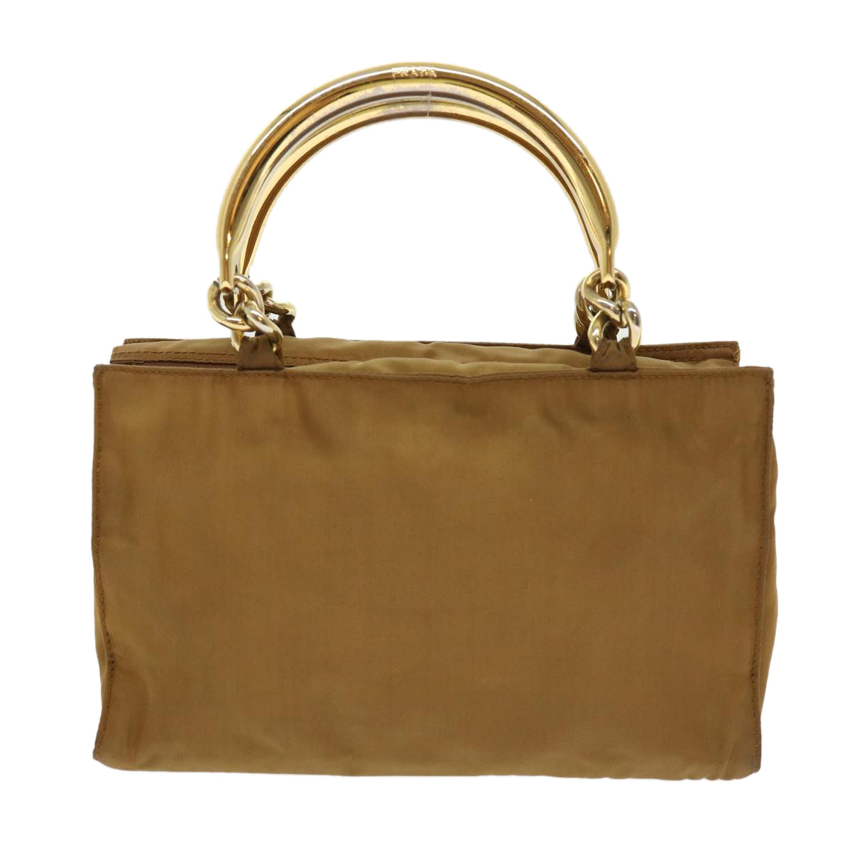 Prada Hand Bag Nylon Brown Chain Travel Bag
