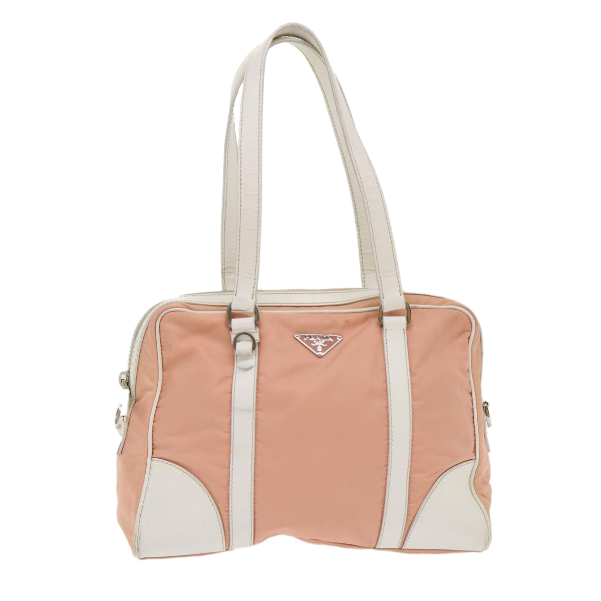 Prada Hand Bag Leather Nylon Pink Travel Bag