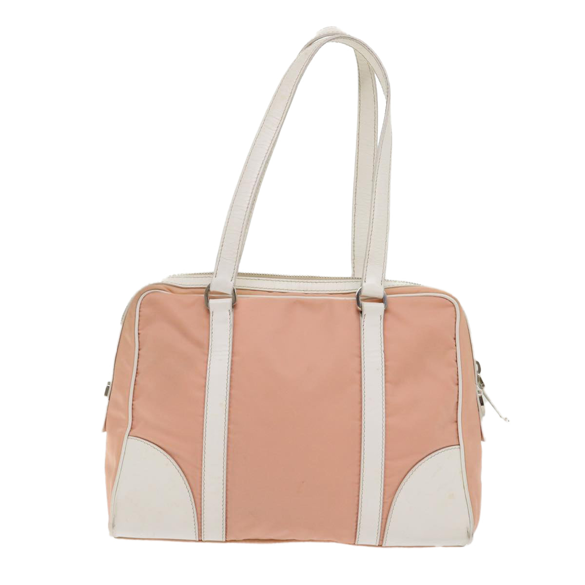 Prada Hand Bag Leather Nylon Pink Travel Bag