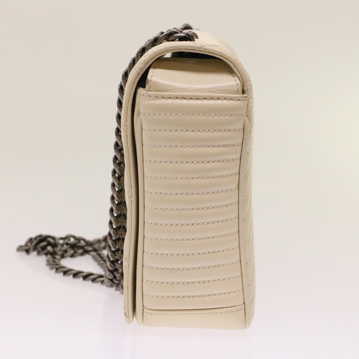 Chanel Chevron x Matelasse Chain Shoulder Bag Lamb Skin White CC Auth A