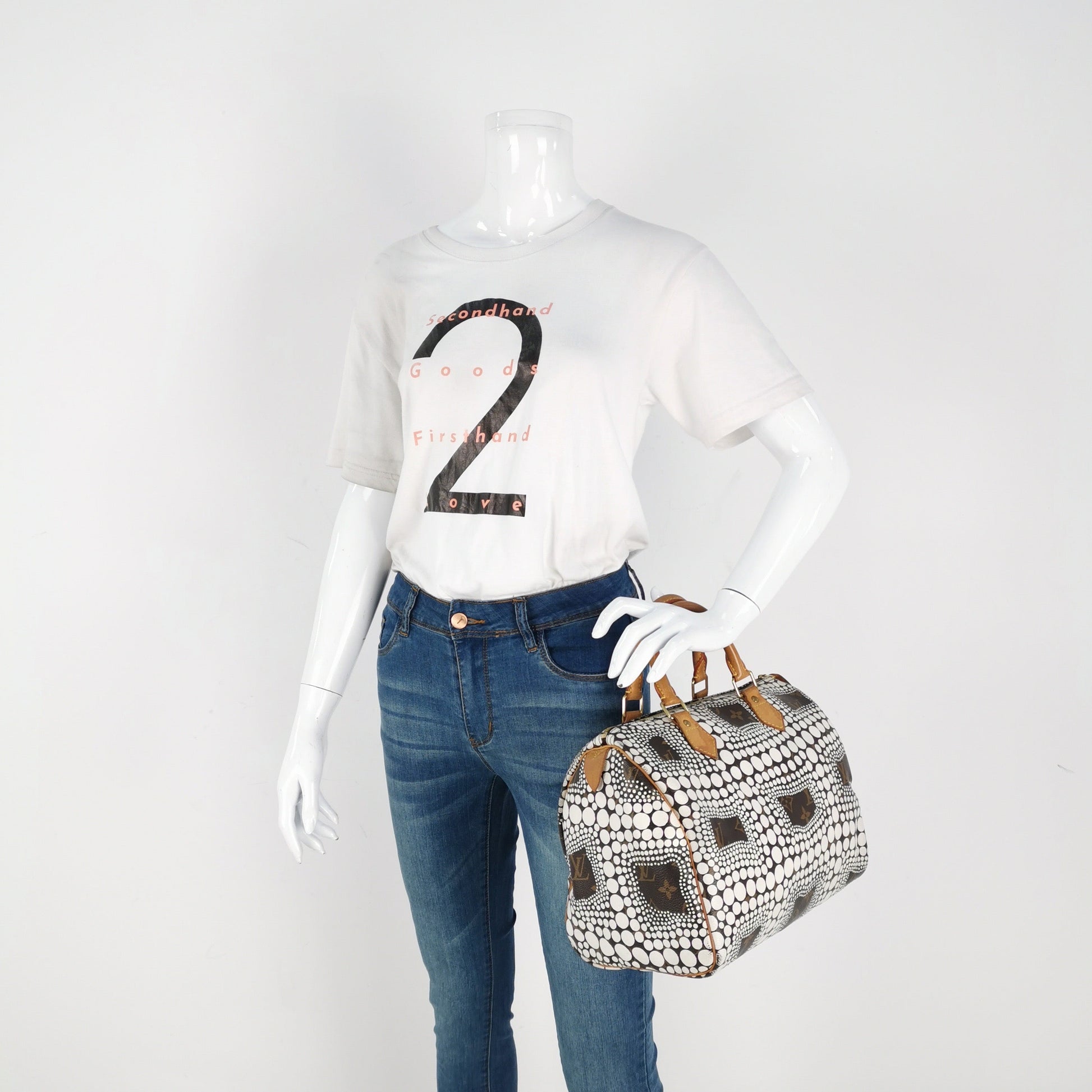 Louis Vuitton Kusama Town Speedy 30 White Top Handle Handbag