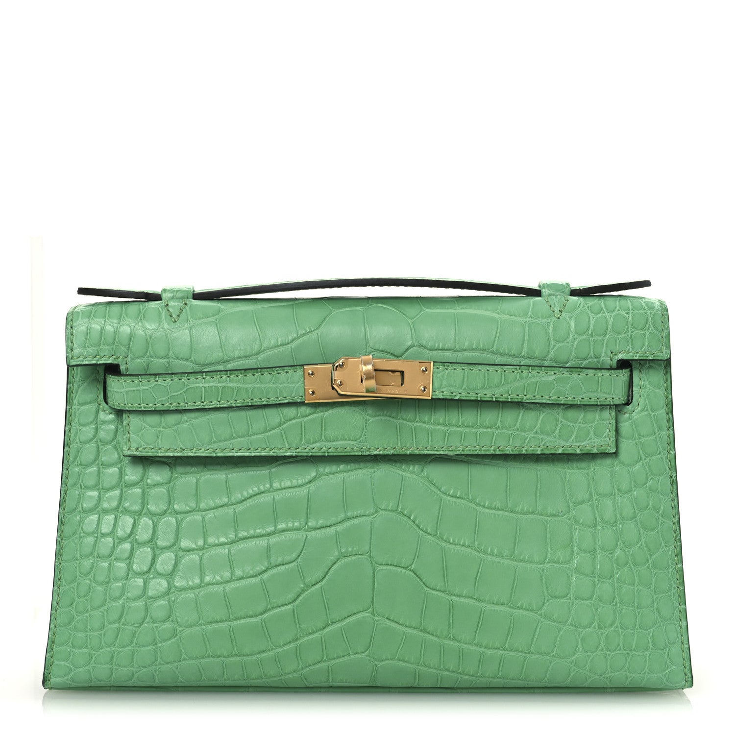 Hermes Matte Alligator Kelly Pochette Vert Comics Handbag Travel Bag