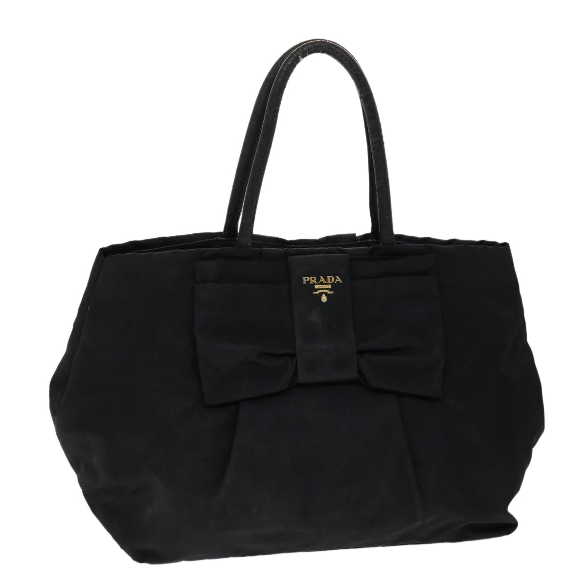 Prada Ribbon Hand Bag Leather Nylon Black Travel Bag