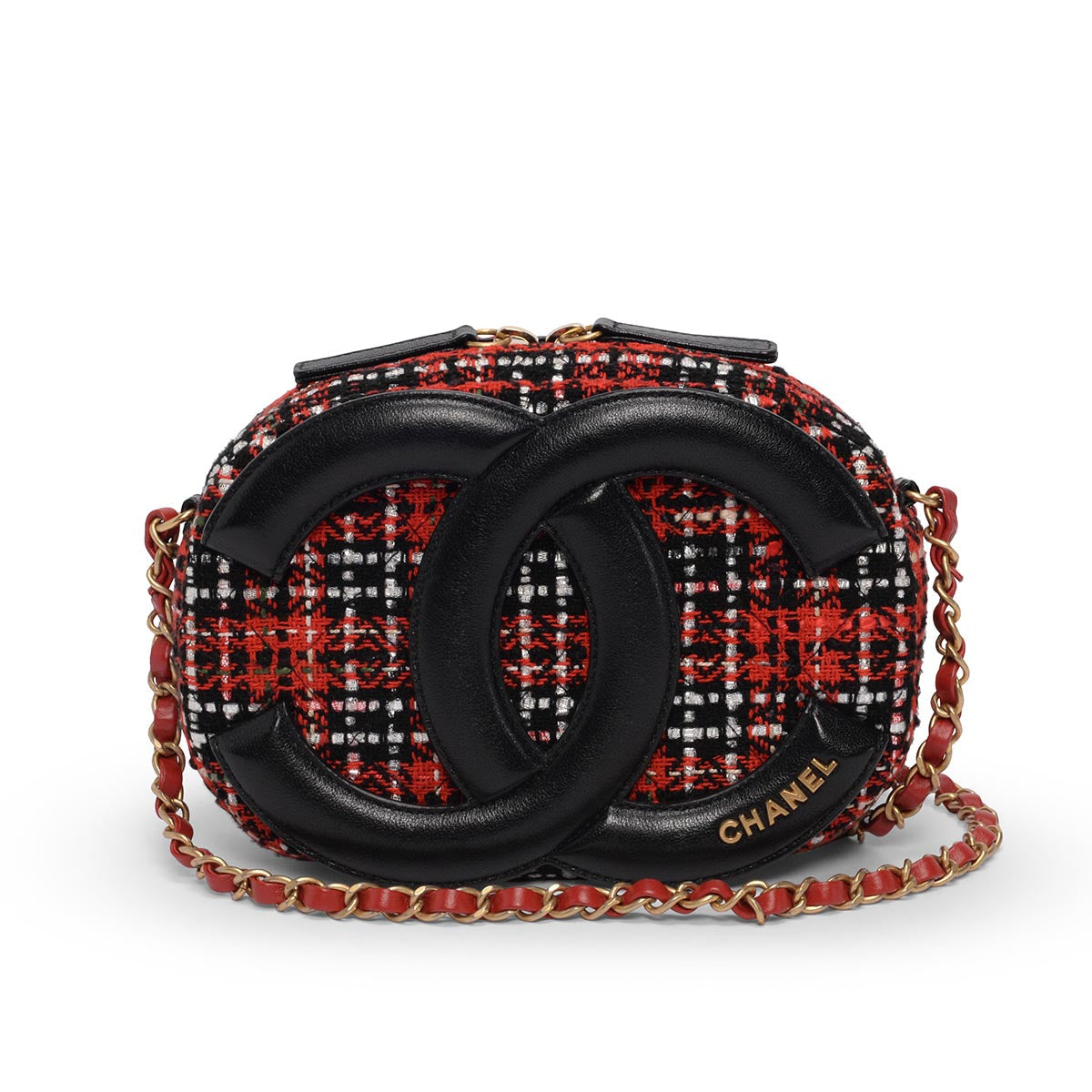 Chanel Red Tweed & Lambskin Coco Midnight Camera Case Handbag