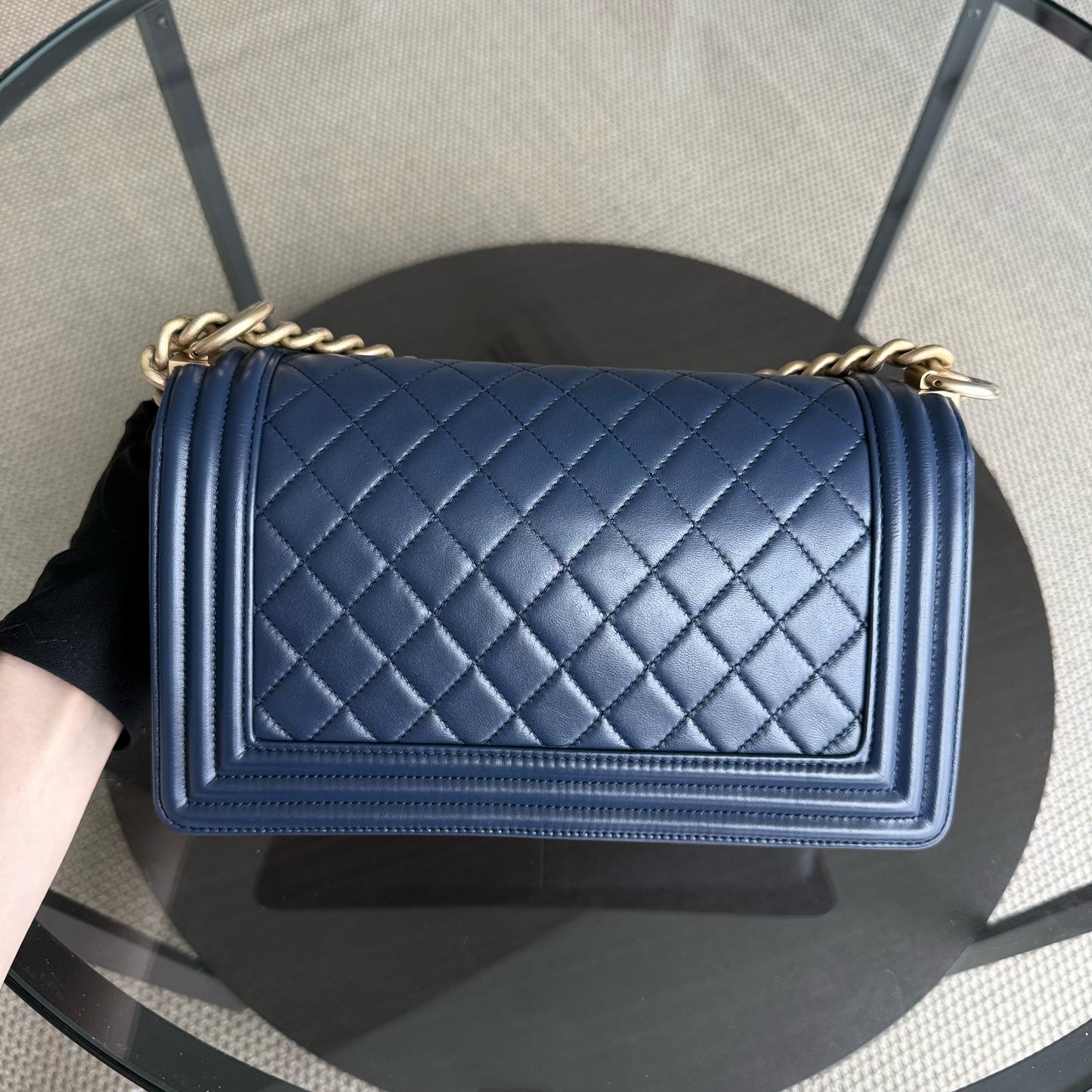 Chanel Boy Medium - 25CM Quilted Lambskin Dark Blue Gold Hardware Series 24