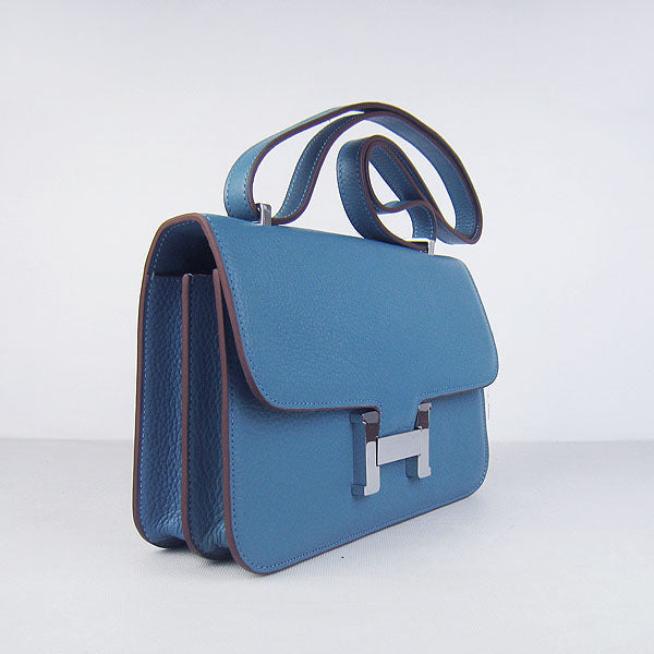 Hermes Luxury Calf Message Bag H Leather Blue Travel Bag