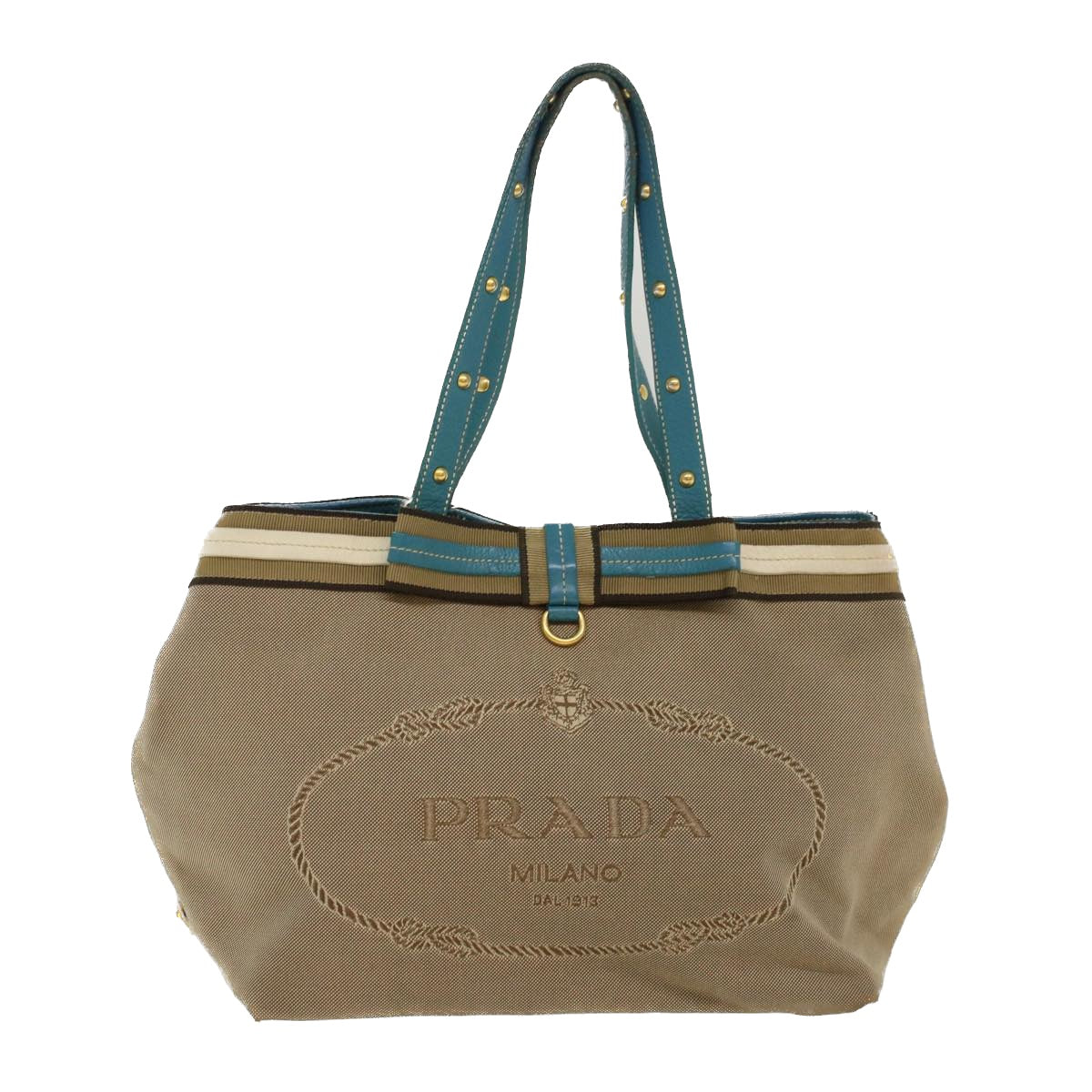 Prada Tote Bag Light Leather Canvas Beige