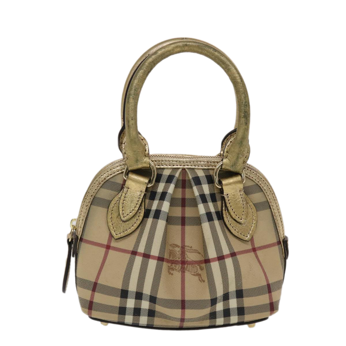 Burberry Luxury Nova Check Hand Bag Pvc Auth Leather Beige Gold Travel Bag