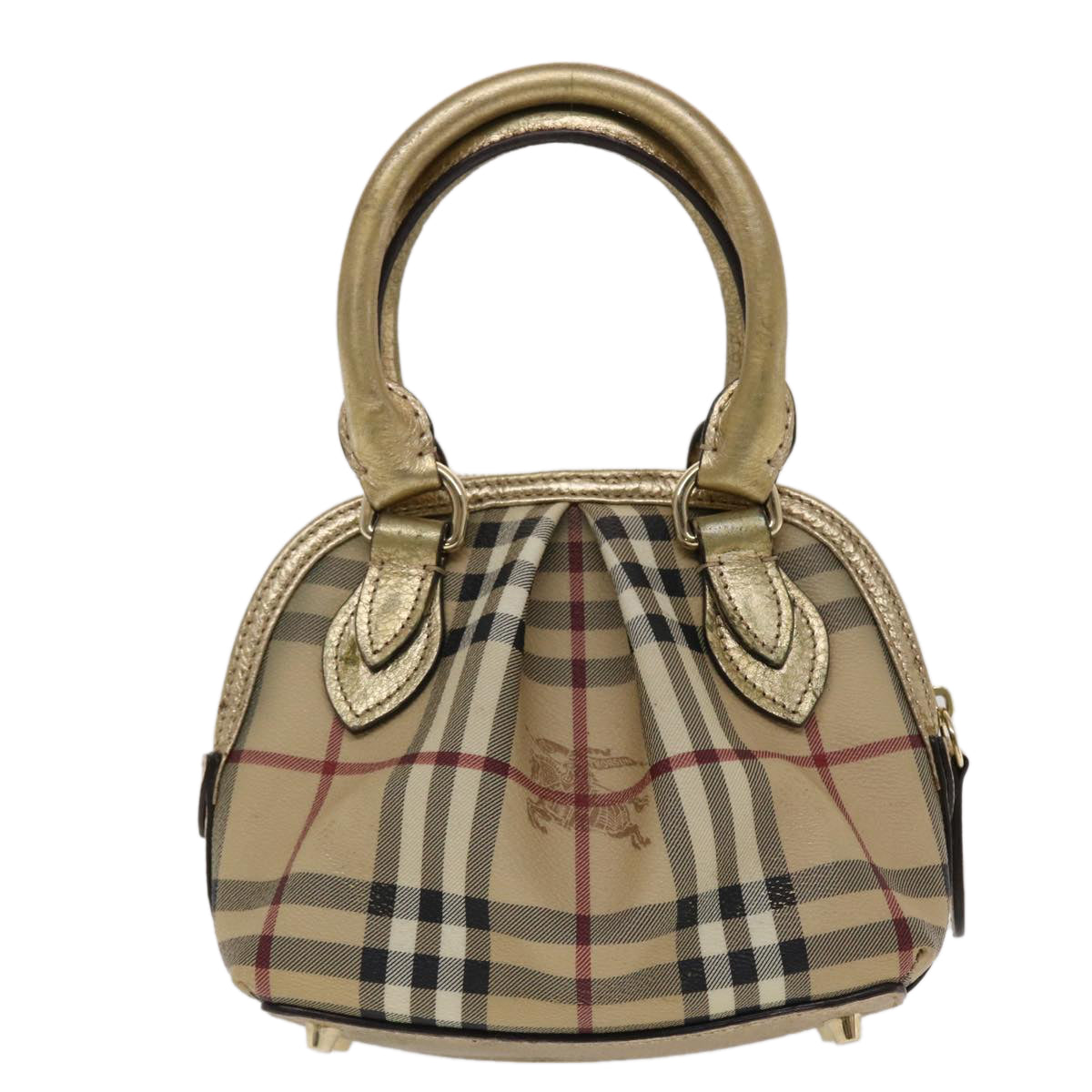 Burberry Luxury Nova Check Hand Bag Pvc Auth Leather Beige Gold Travel Bag