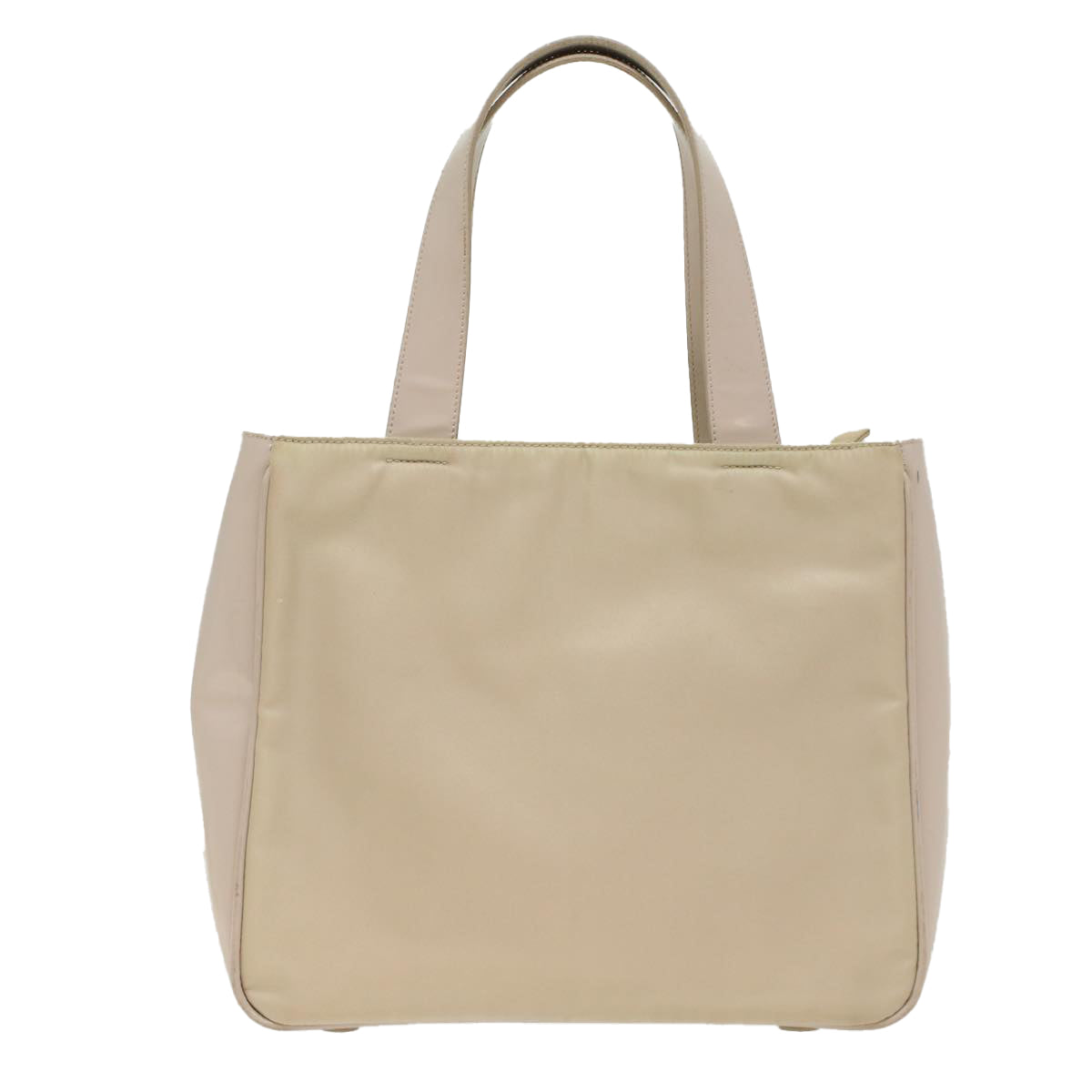 Prada Hand Bag Ivory Leather Nylon Beige Travel Bag