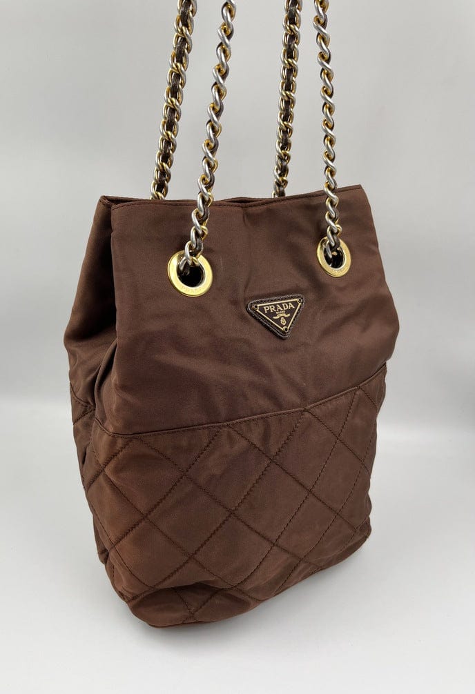 Prada Tote With Handle Nylon Brown Chain Tote Bag