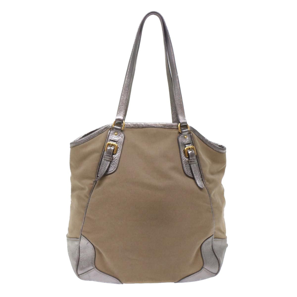 Prada Tote Bag Leather Canvas Beige Leather Beige 49595