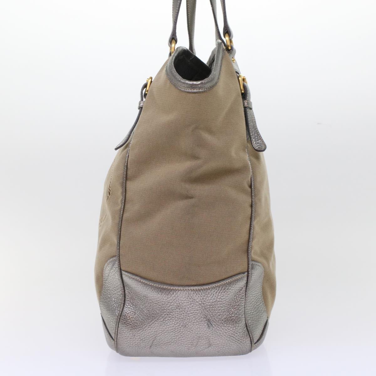 Prada Tote Bag Leather Canvas Beige Leather Beige 49595