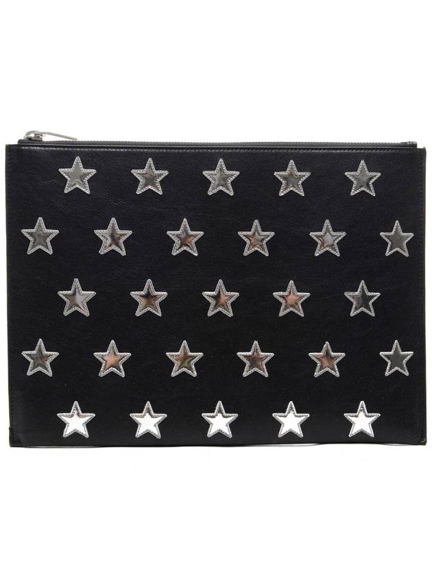 YSL Saint Laurent Saint Laurent Trending Star Patch Clutch Bag Leather Black Black Silver