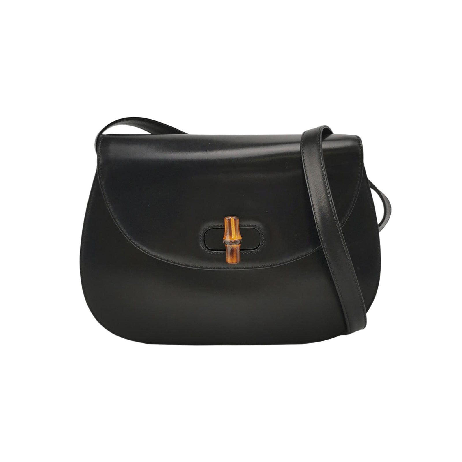 Gucci Bamboo Leather Black Medium Crossbody Bag