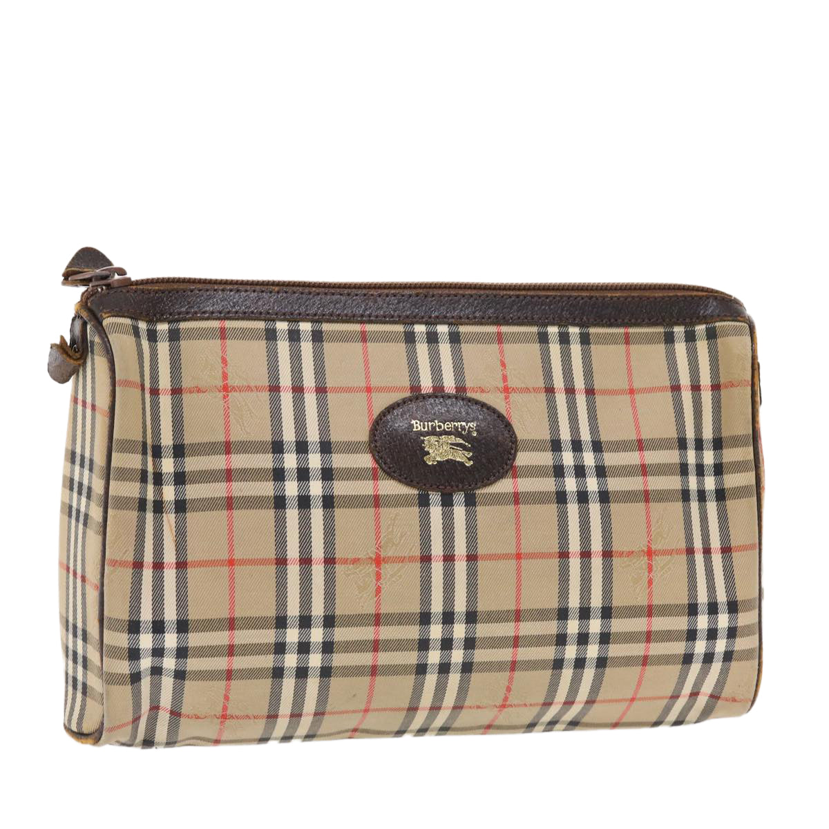 Burberry Luxury ss Nova Check Clutch Bag Auth Leather Canvas Brown Brown Auth 49771