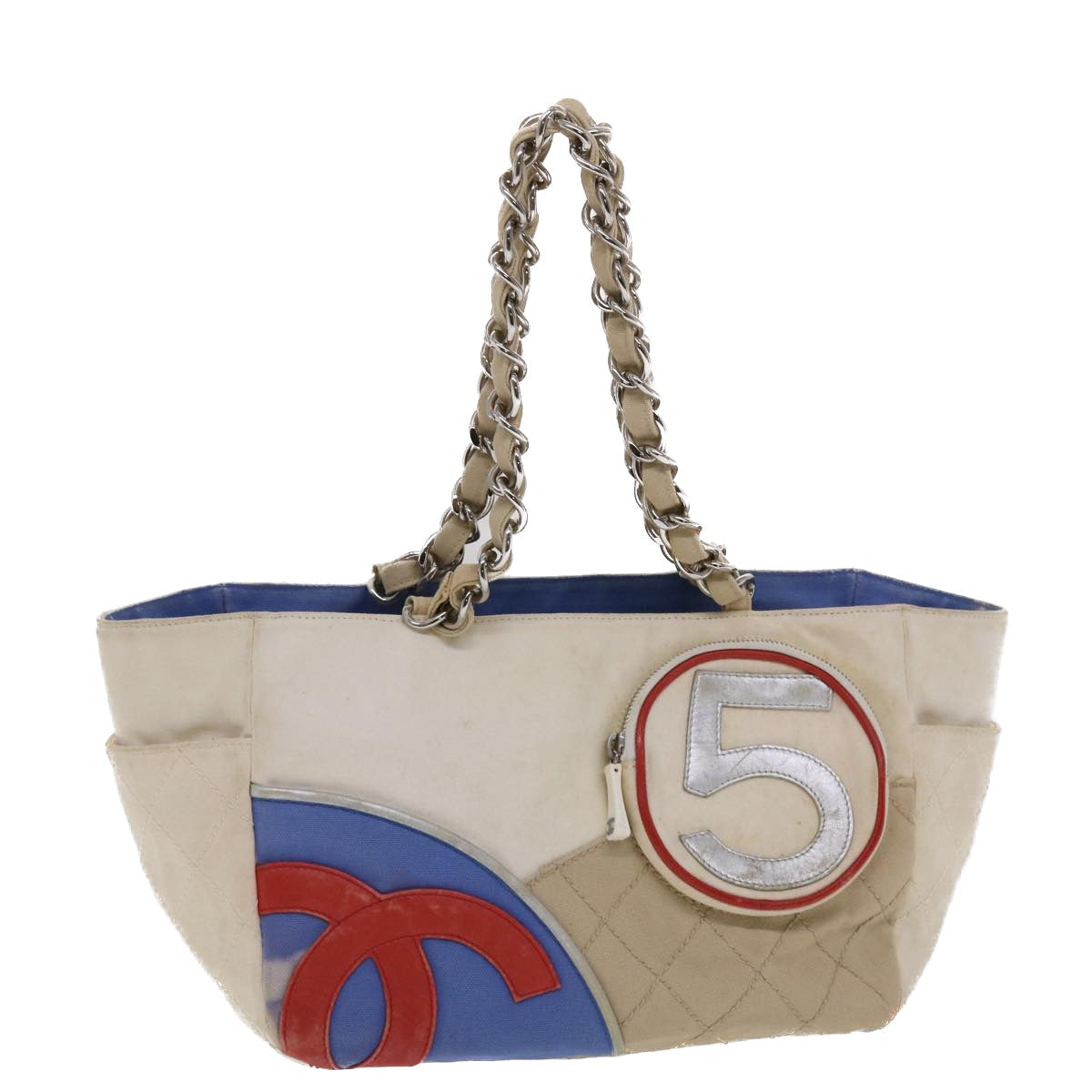 Chanel Chain Tote Bag No Canvas White CC Auth