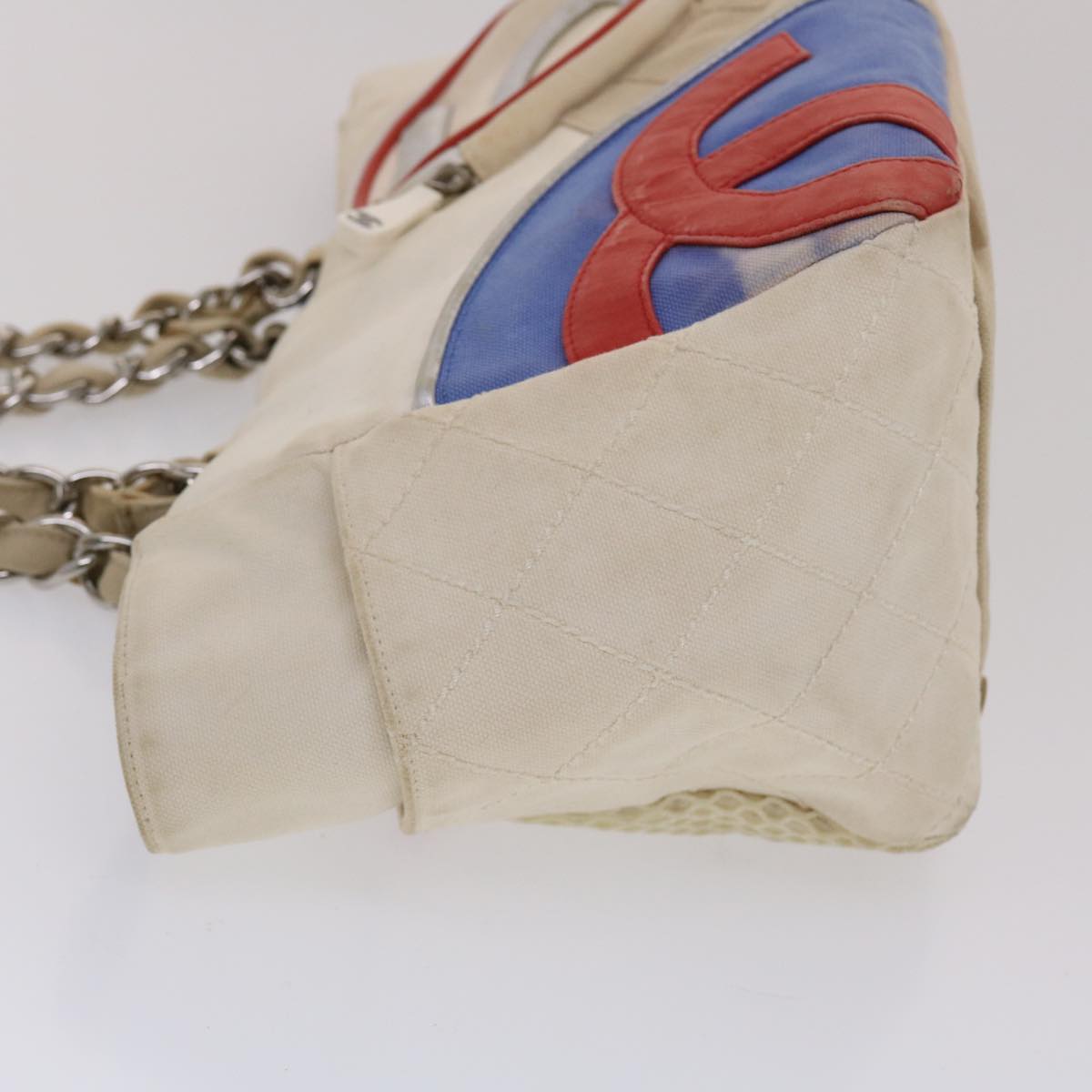 Chanel Chain Tote Bag No Canvas White CC Auth