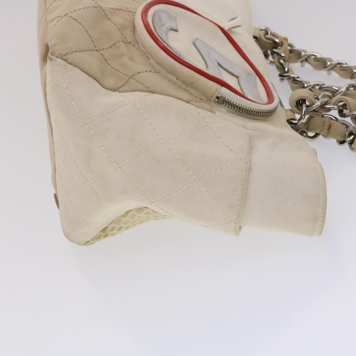 Chanel Chain Tote Bag No Canvas White CC Auth