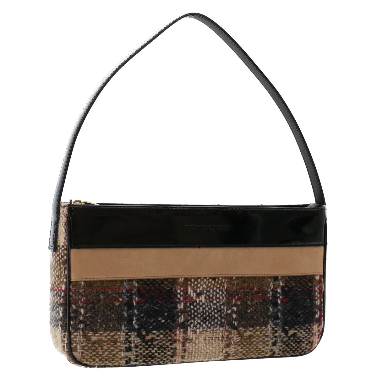 Burberry Luxury Nova Check Hand Bag Wool Auth Beige Travel Bag