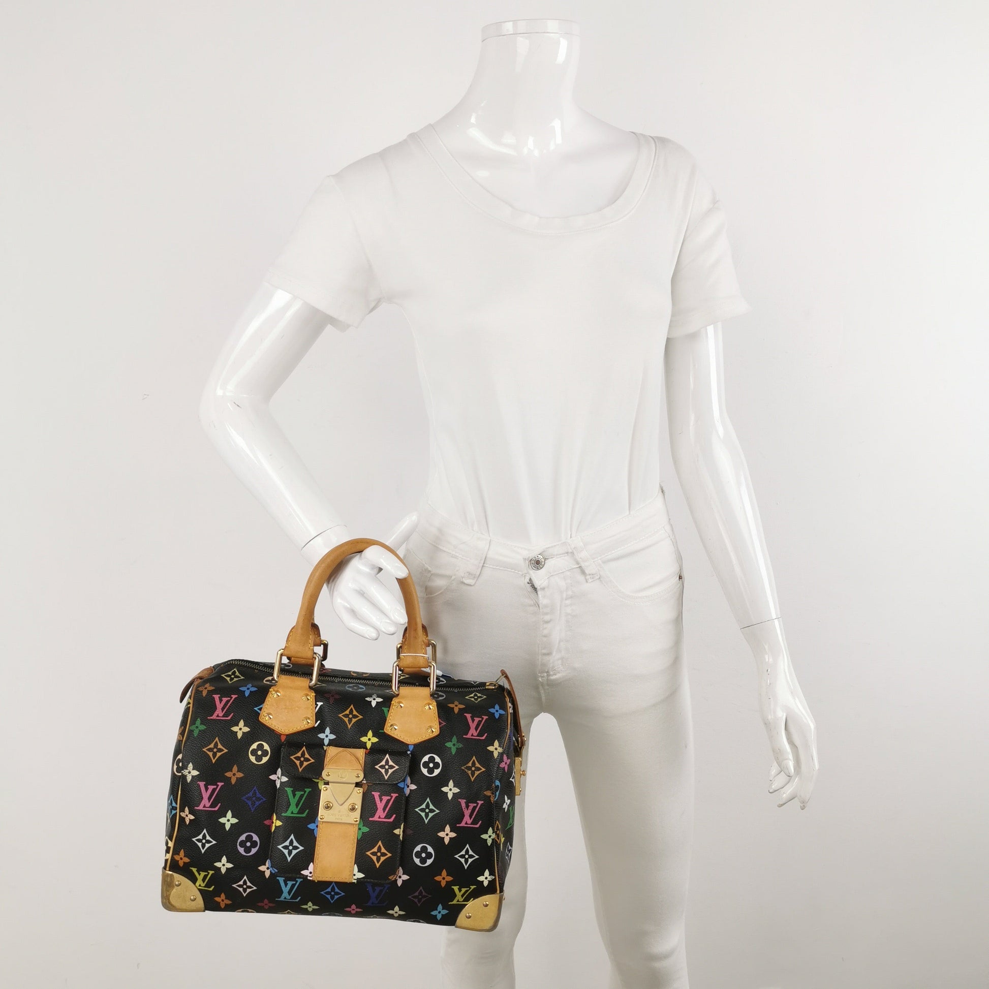 Louis Vuitton x Takashi Murakami Speedy 30 Lock Multicolor Black Handbag Multicolor 2