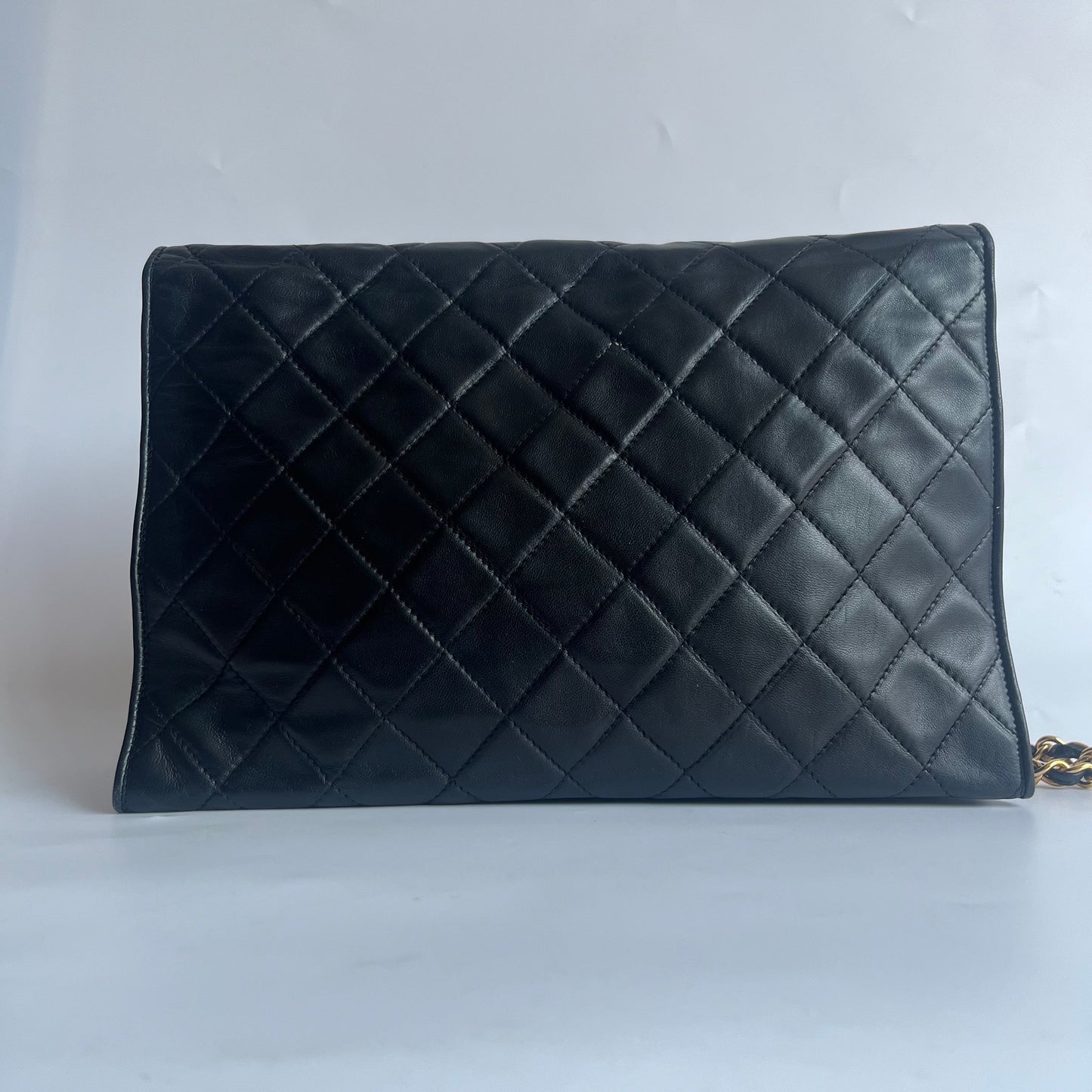 Chanel Flapbag Logo Closure Lambskin Black Gold Leather Handbag
