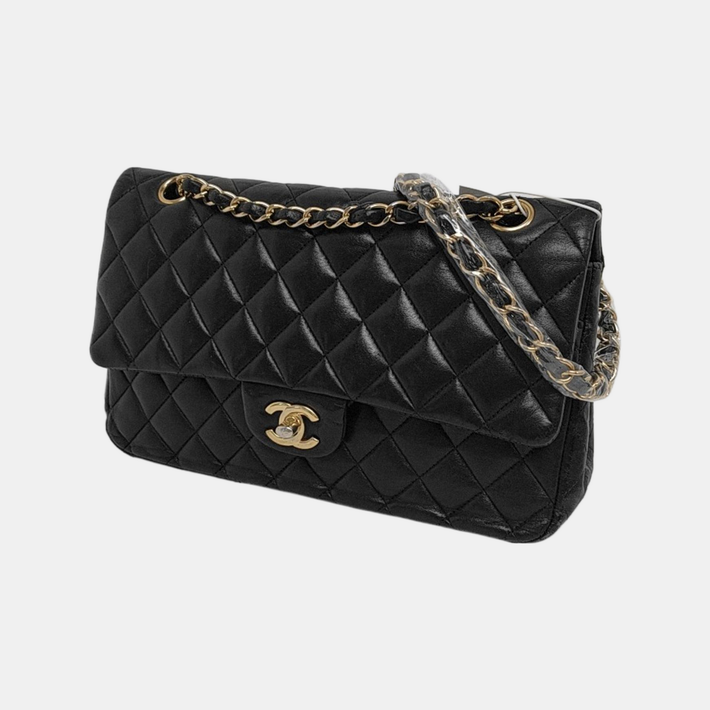 Chanel Timeless Classic Flap Lambskin Hardware Black Gold Leather Handbag