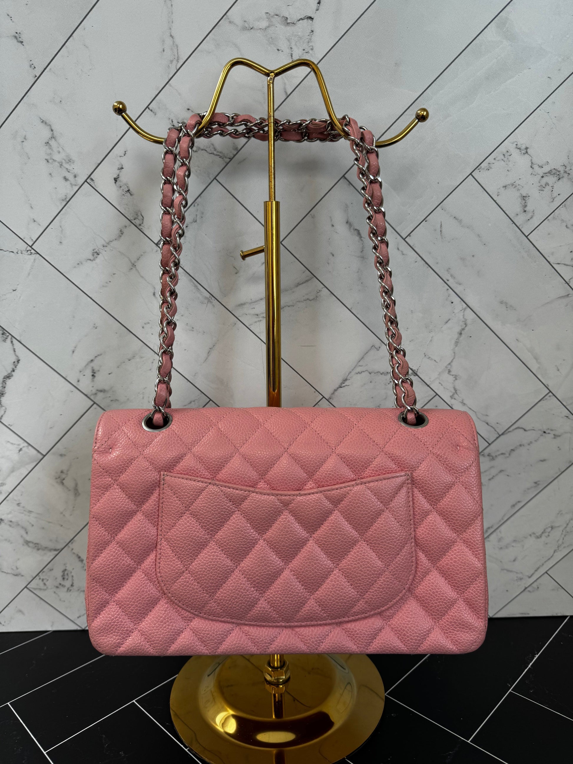 Chanel Double Flap Medium Caviar Rose Sakura Bag