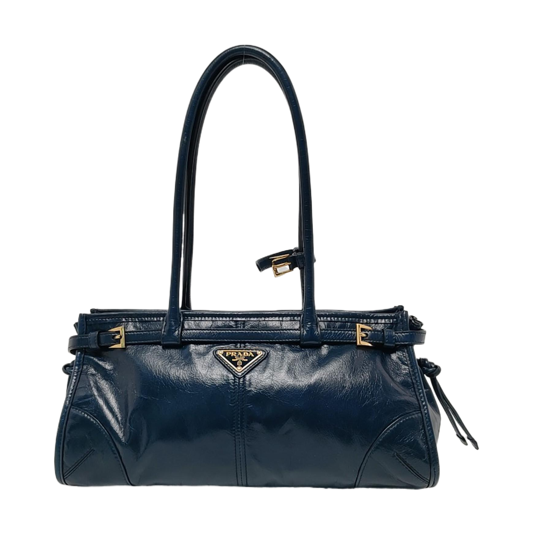 Prada Bonnie Soft Lux Navy Shiny Calfskin Shoulder Leather Medium Shoulder Bag