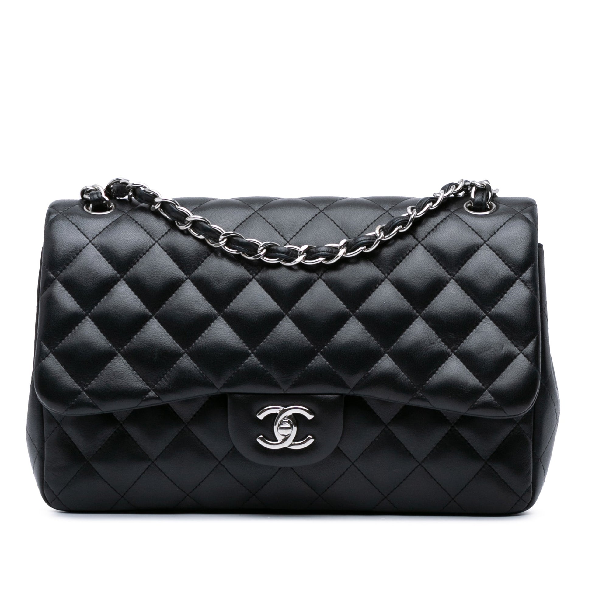 Black Chanel Jumbo Classic Lambskin Double Flap Shoulder Bag
