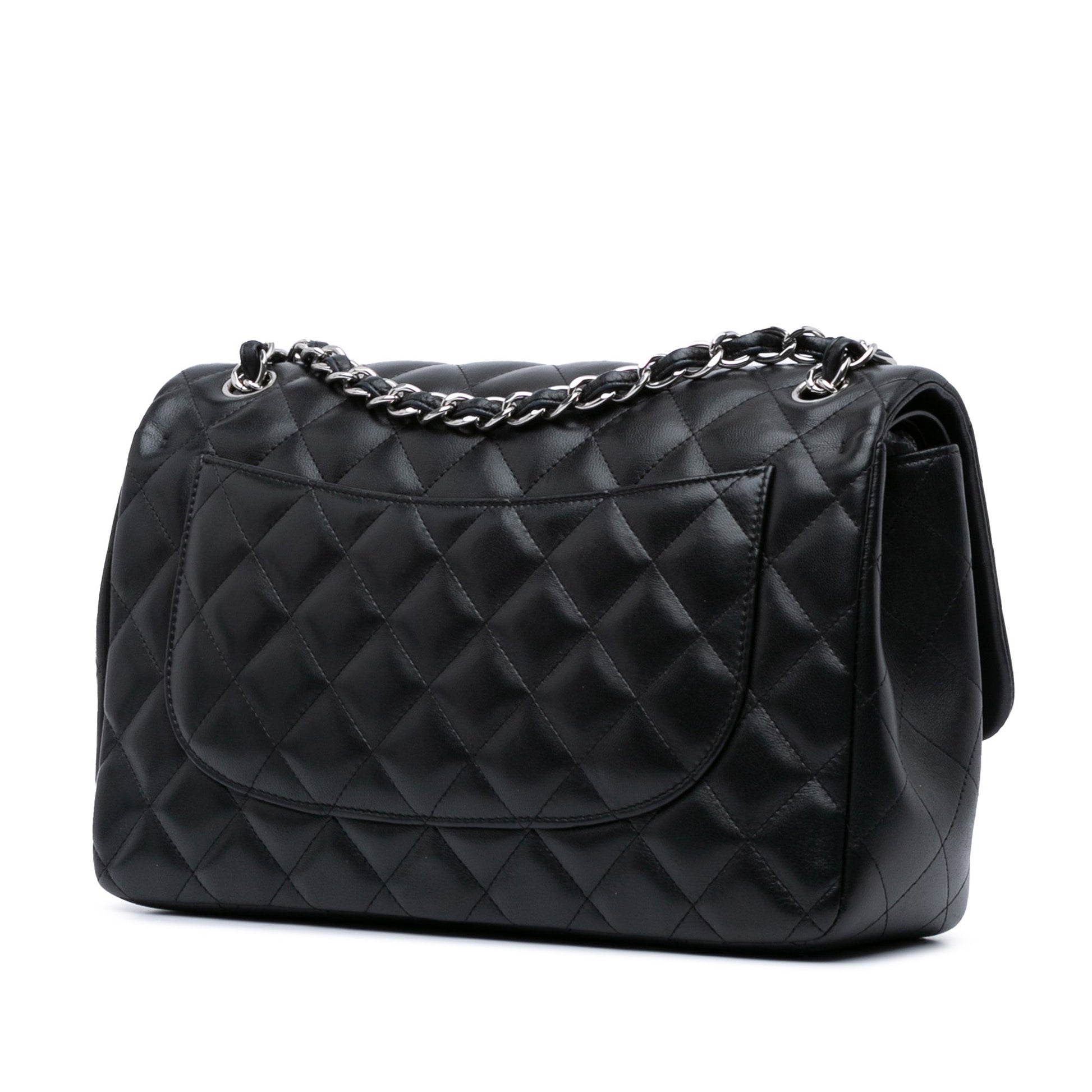 Black Chanel Jumbo Classic Lambskin Double Flap Shoulder Bag