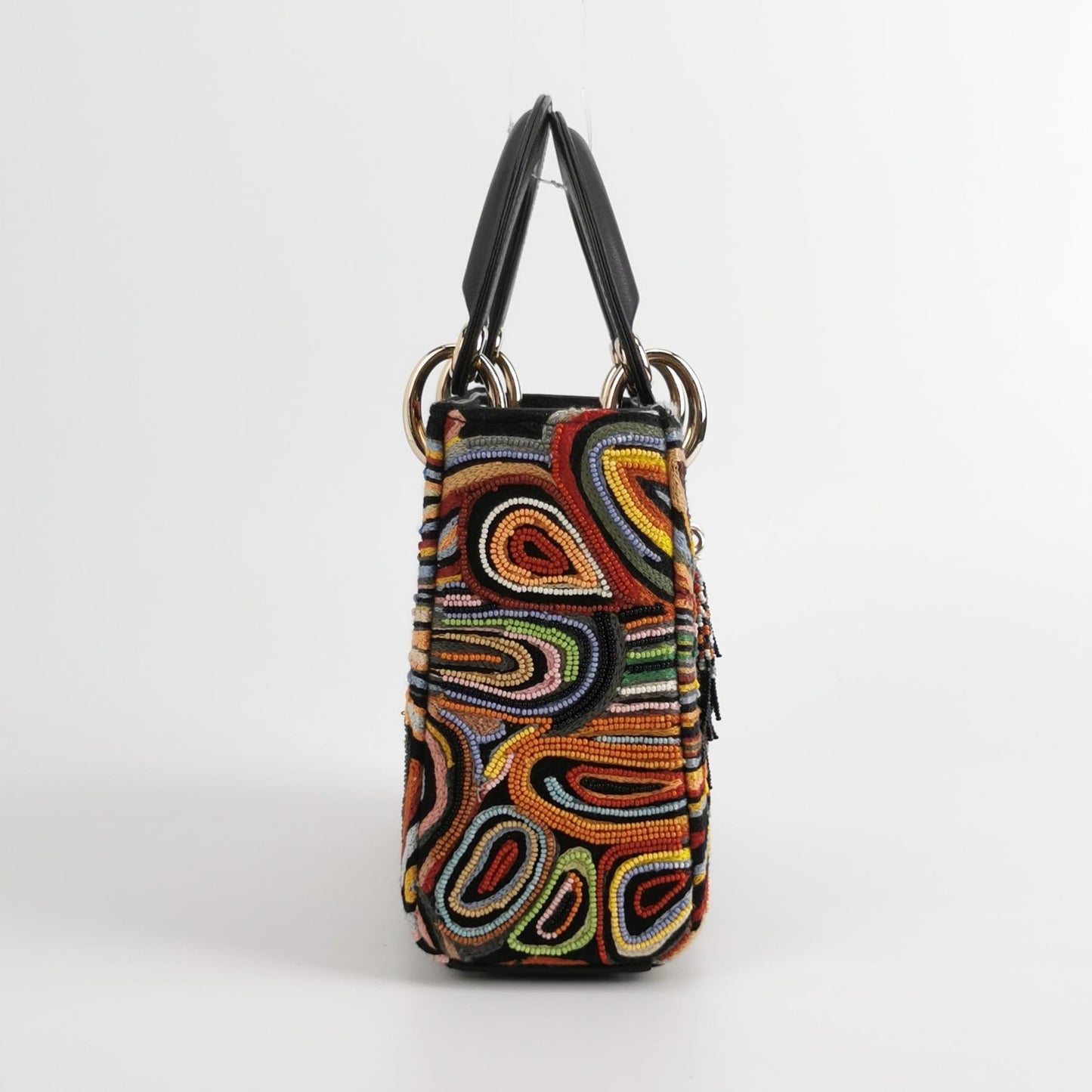 Dior Lady Limited Edition Beaded Multicolor Handbag Leather Black Travel Bag