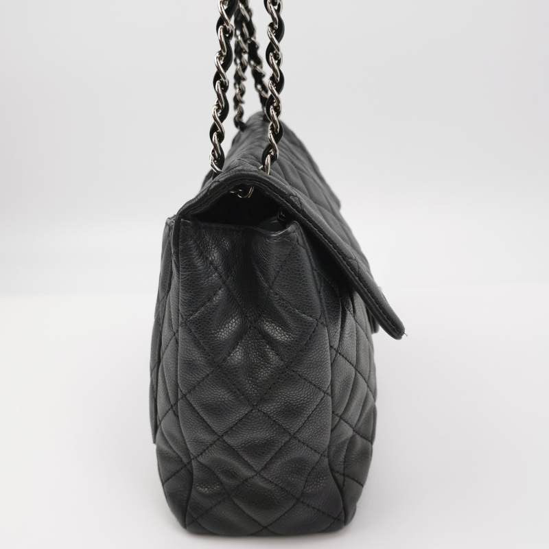 Chanel Classic Flap Maxi Soft Caviar -tone Black Silver Leather Handbag