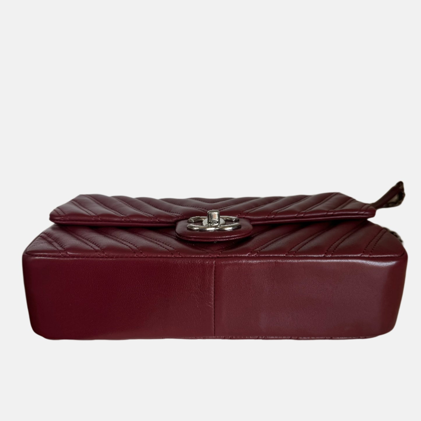 Chanel Classic Flap Chevron Burgundy Quilted Lambskin Leather Handbag