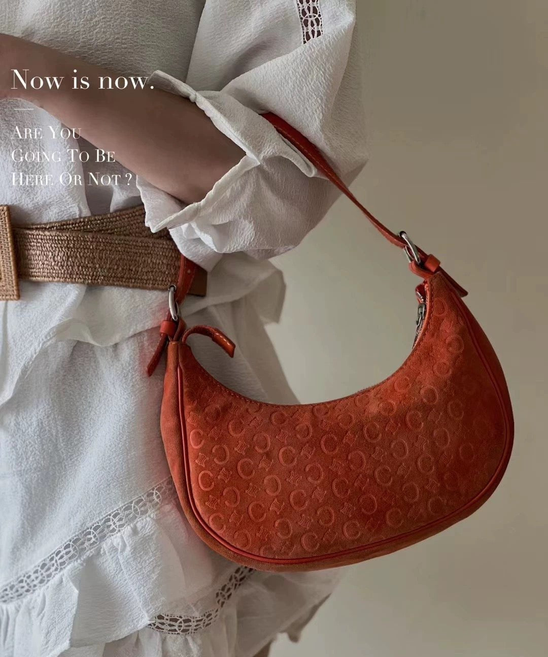Celine Ava Hobo Orange Shoulder Bag Leather Suede