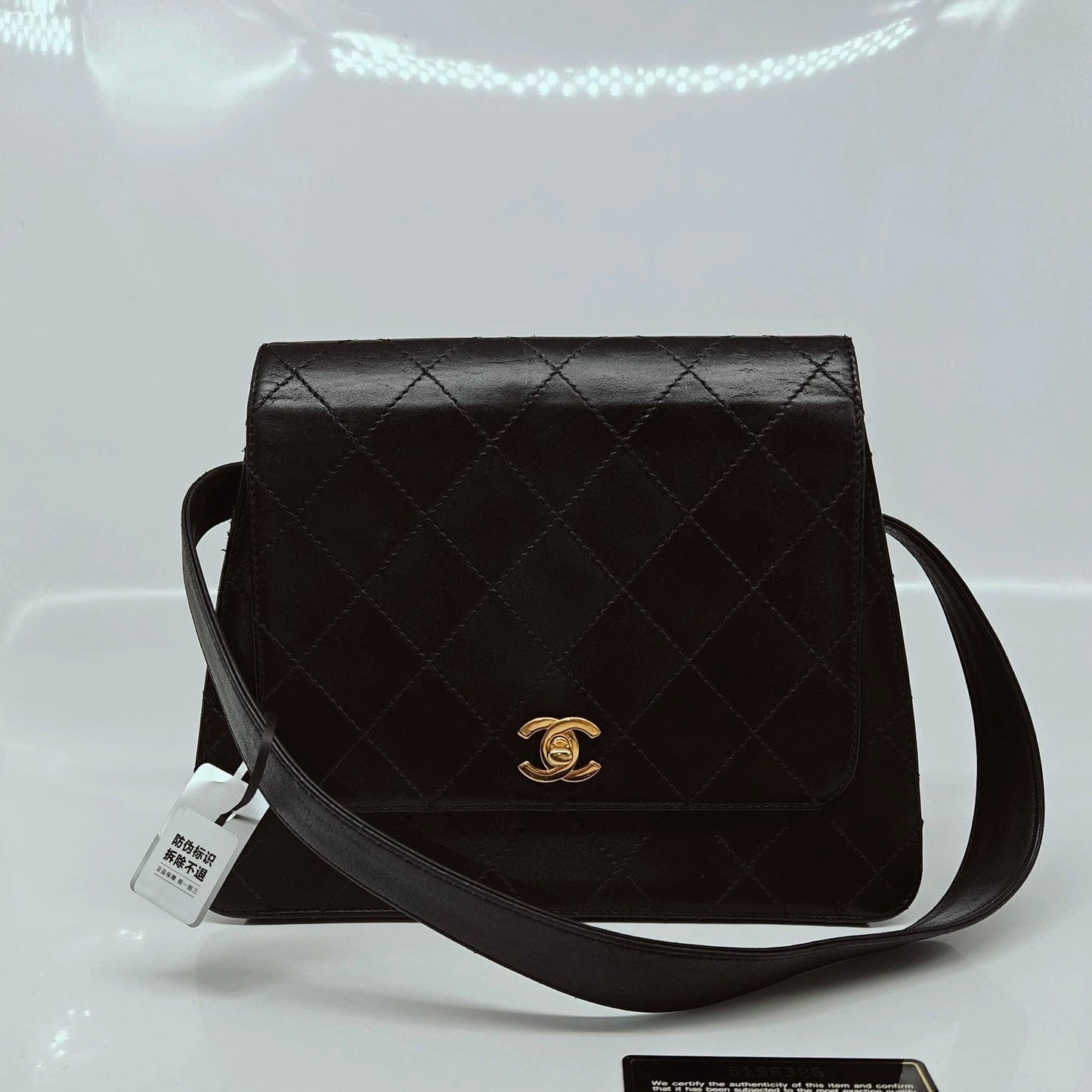 Chanel Kelly Style Diamond Stitch Hardware Black Gold Leather Shoulder Bag