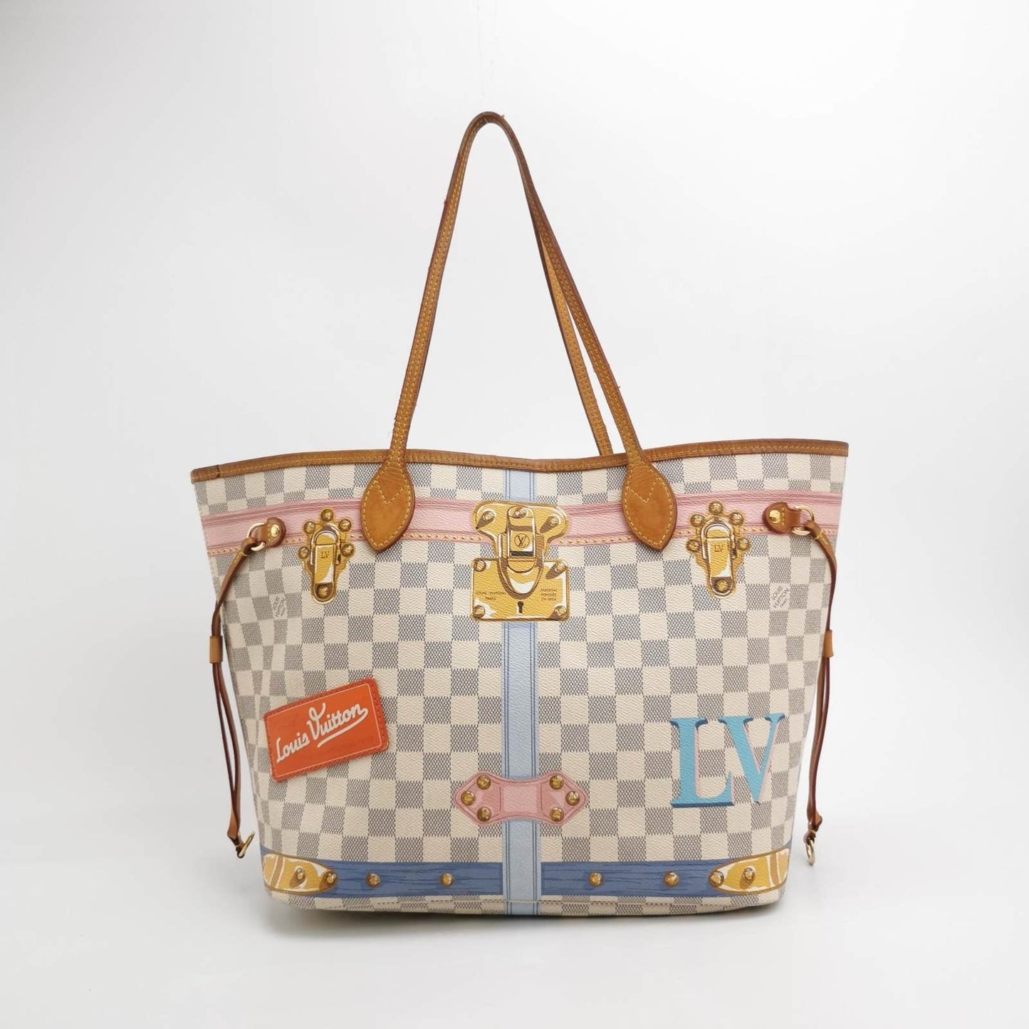Louis Vuitton Azur Summer Trunks Neverfull MM Damier White Tote Bag