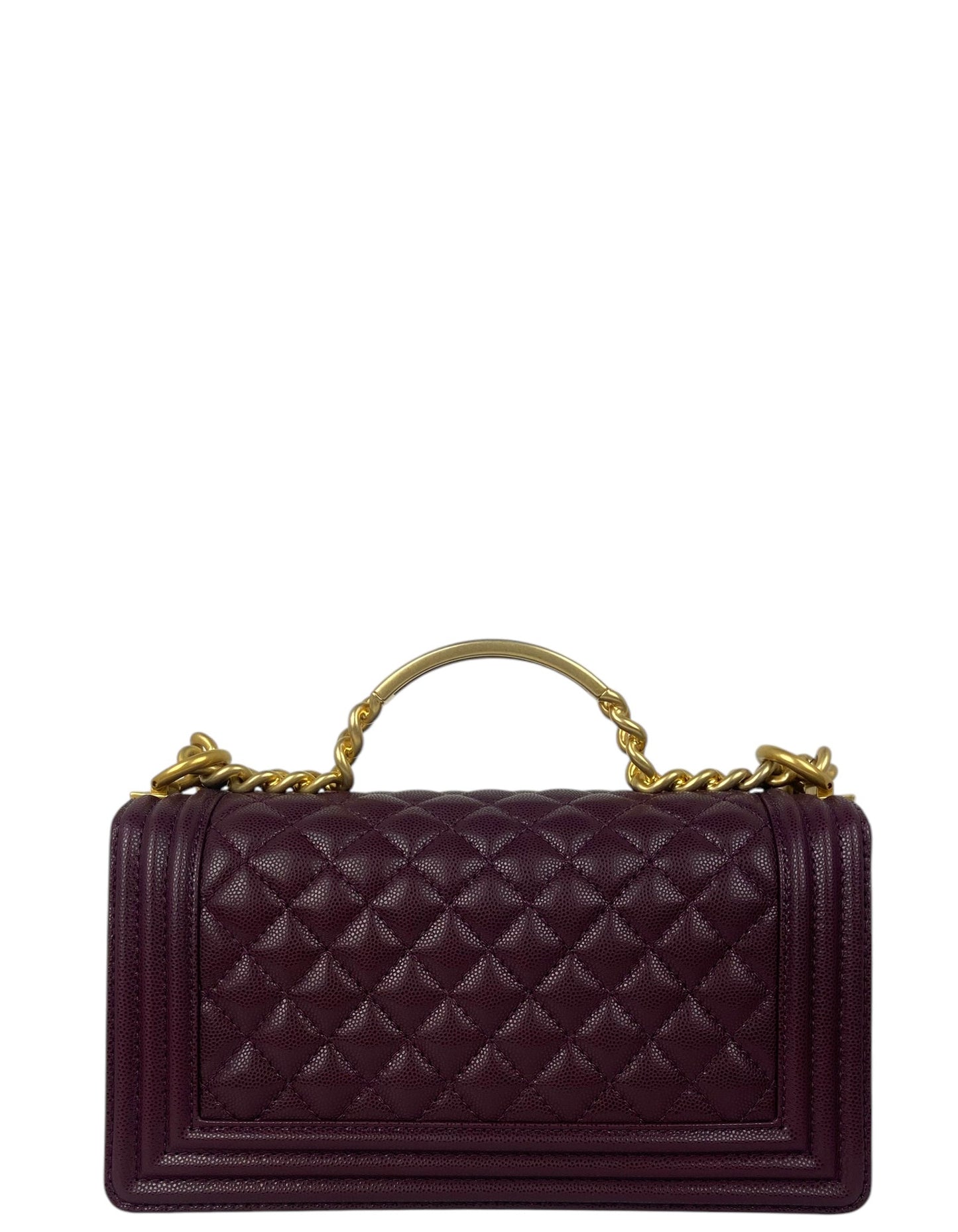 Chanel Burgundy Caviar Medium Top Handle Boy Bag