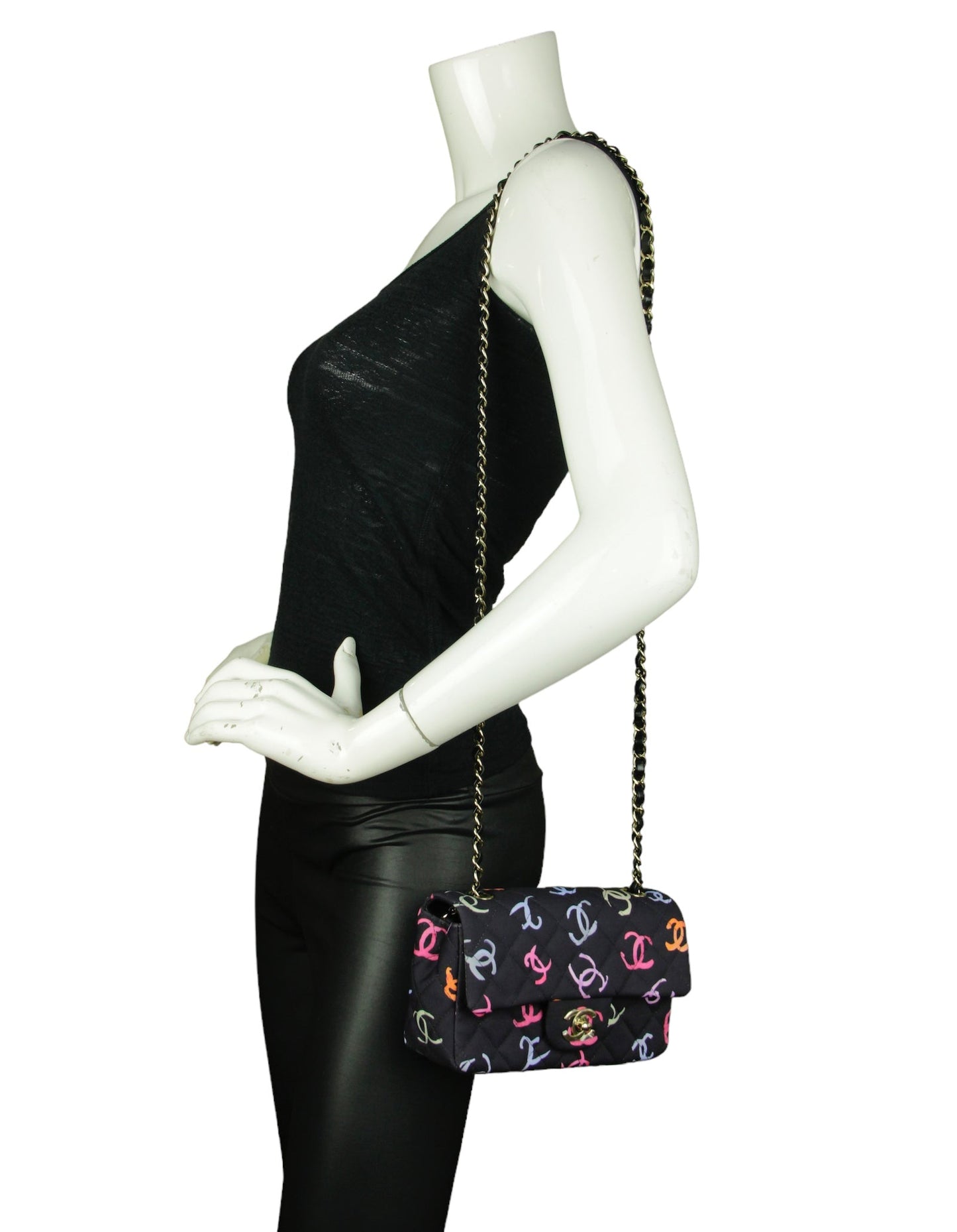Chanel 2024 Navy CC Logo Printed Rectangular Mini Flap Handbag