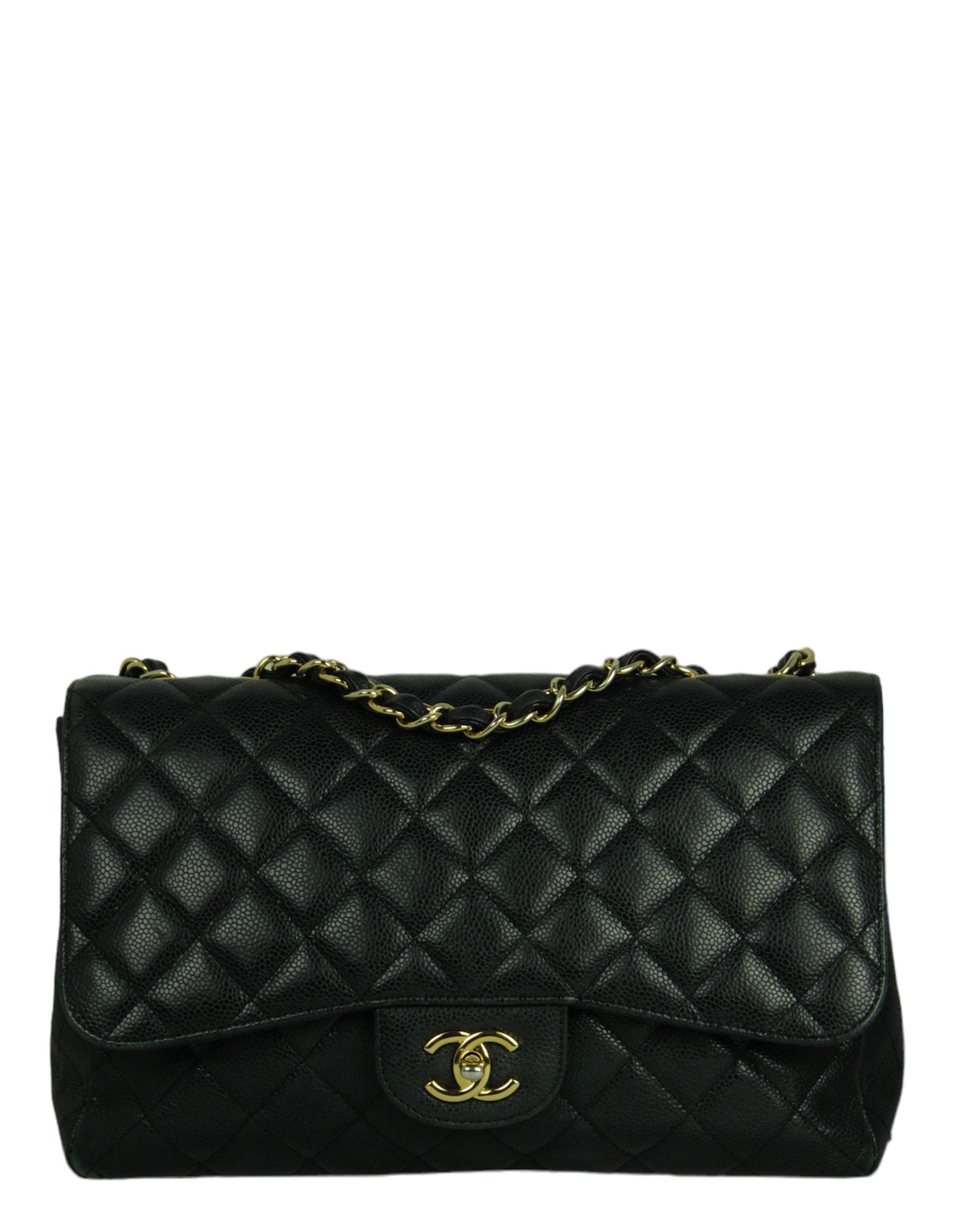 Chanel Black Caviar Leather Single Flap Jumbo Classic Bag
