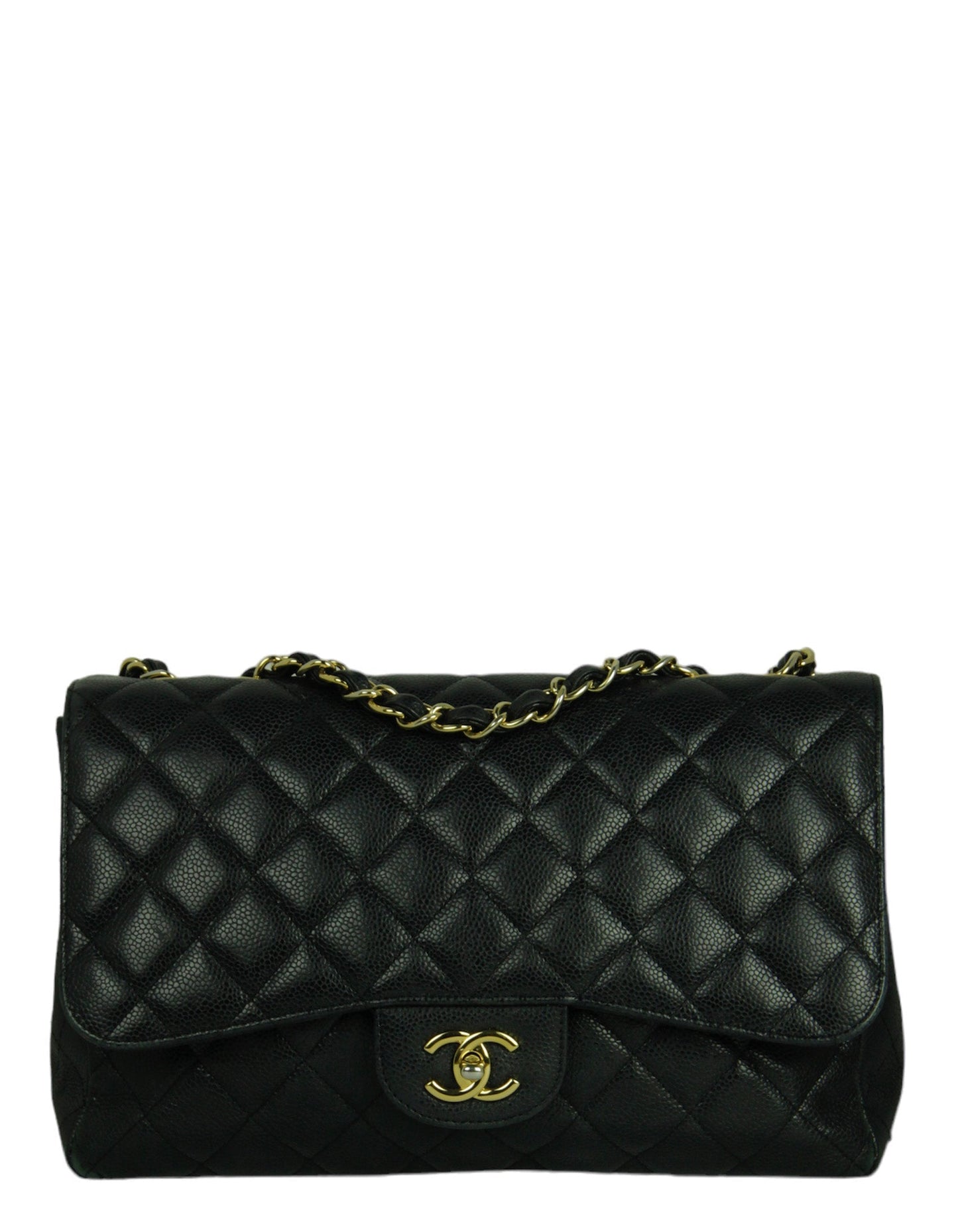 Chanel Black Caviar Leather Single Flap Jumbo Classic Women Shoes