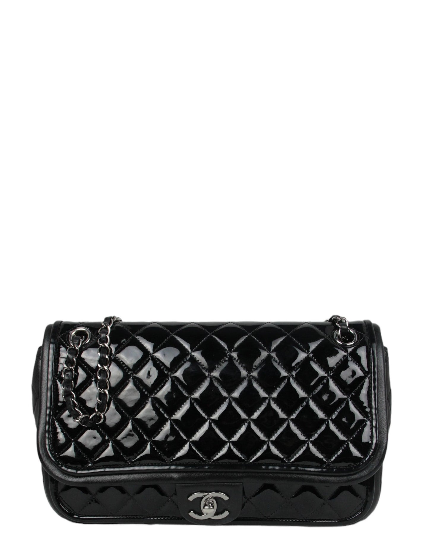 Chanel Black Classic Twist Patent Flap Bag W/ Lambskin Trim