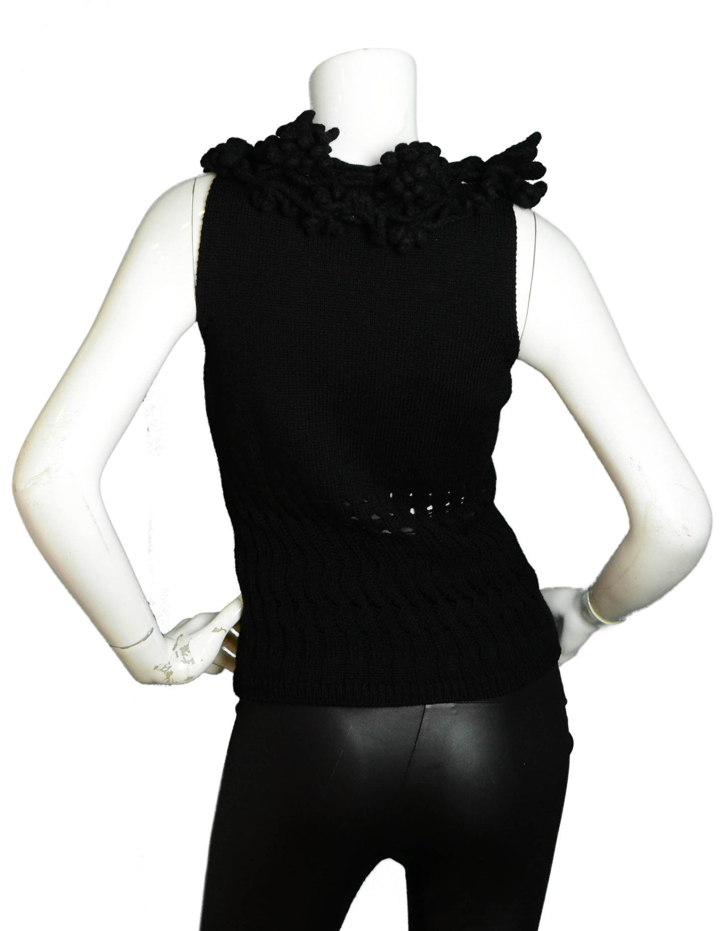 Chanel Black Knit Sleeveless Top W/Chunky Crochet Trim Bag
