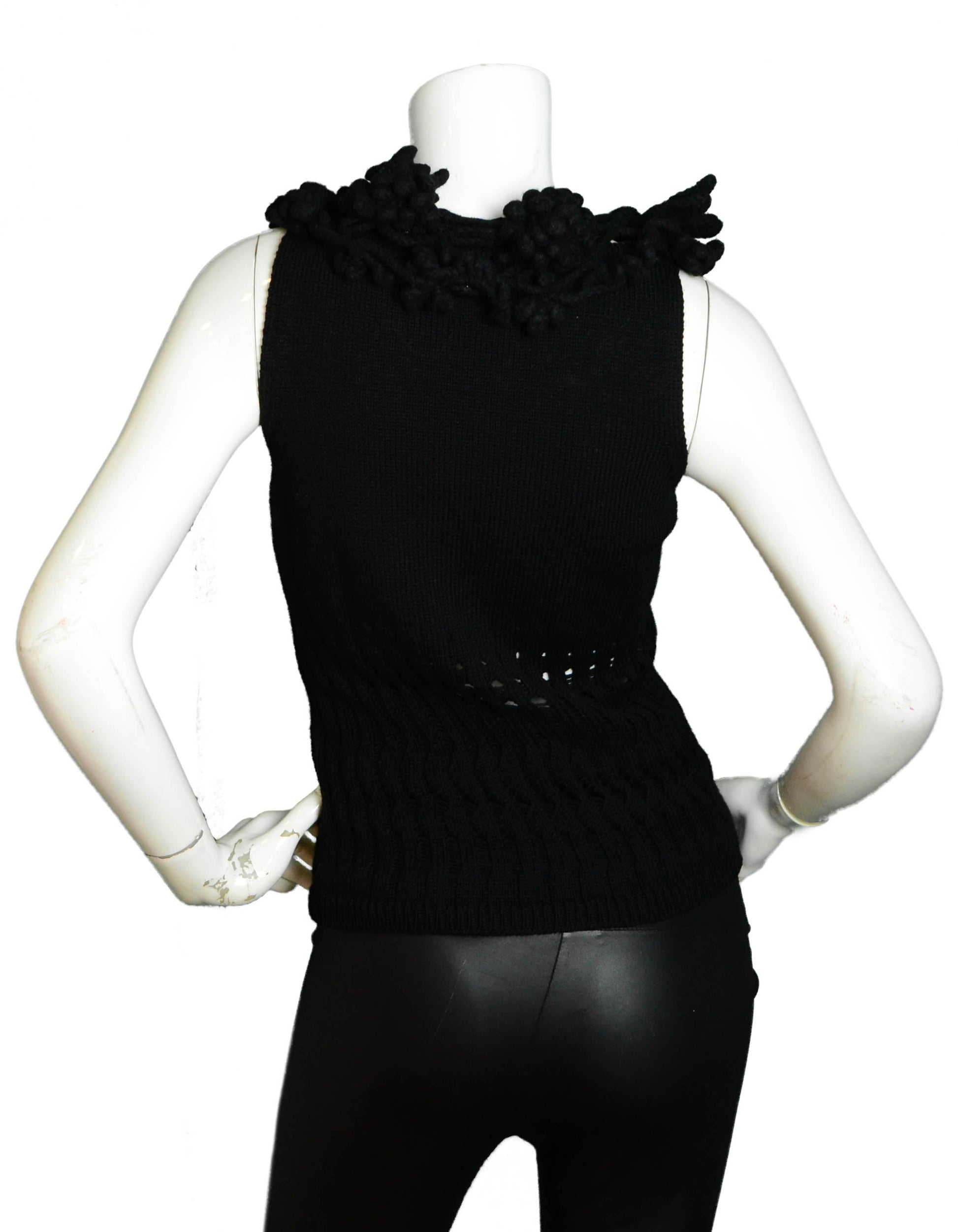 Chanel Black Knit Sleeveless Top W/Chunky Crochet Trim Bag