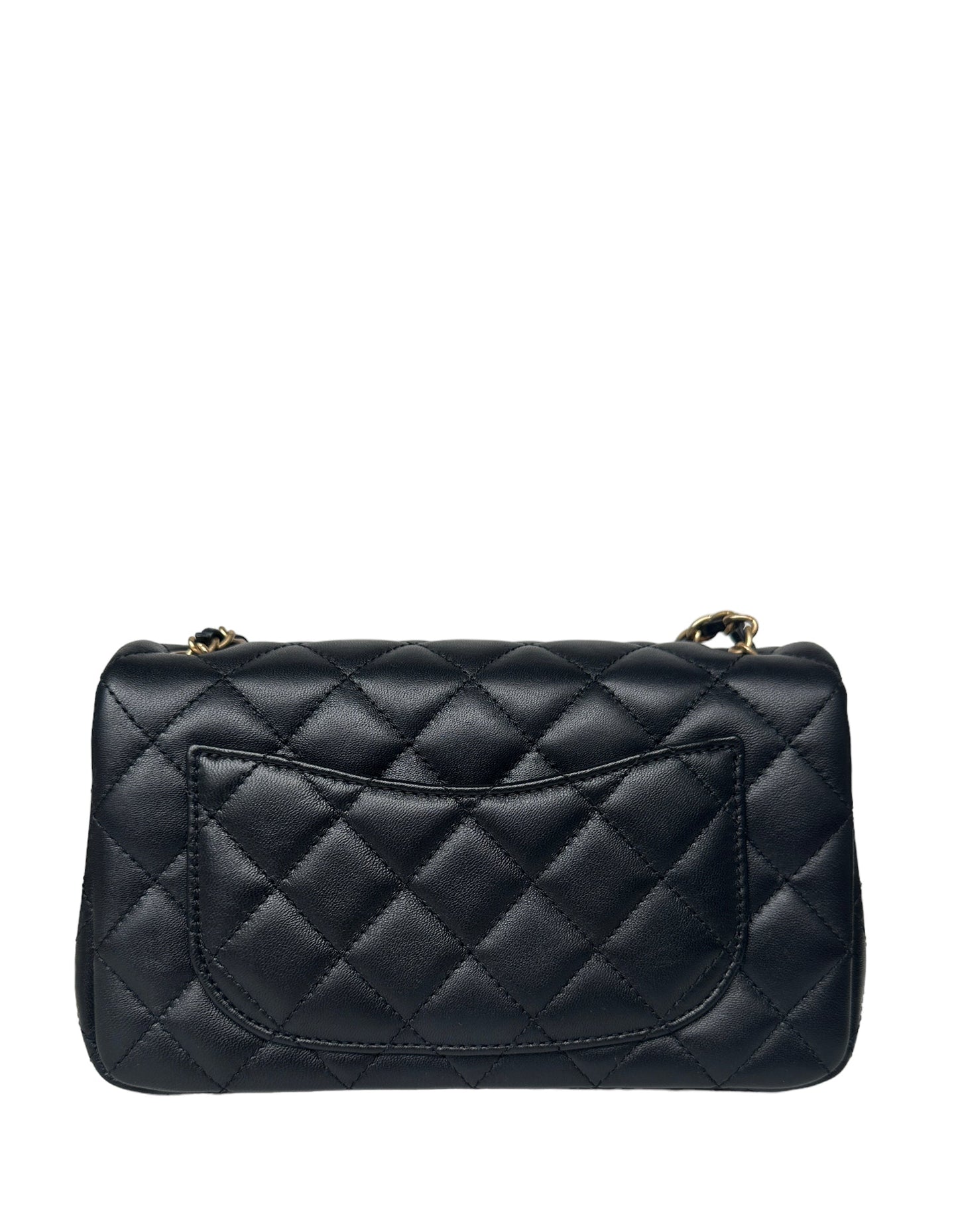 Chanel 2023 Black Lambskin Quilted Rectangular CC Pearl Crush Mini Flap Bag