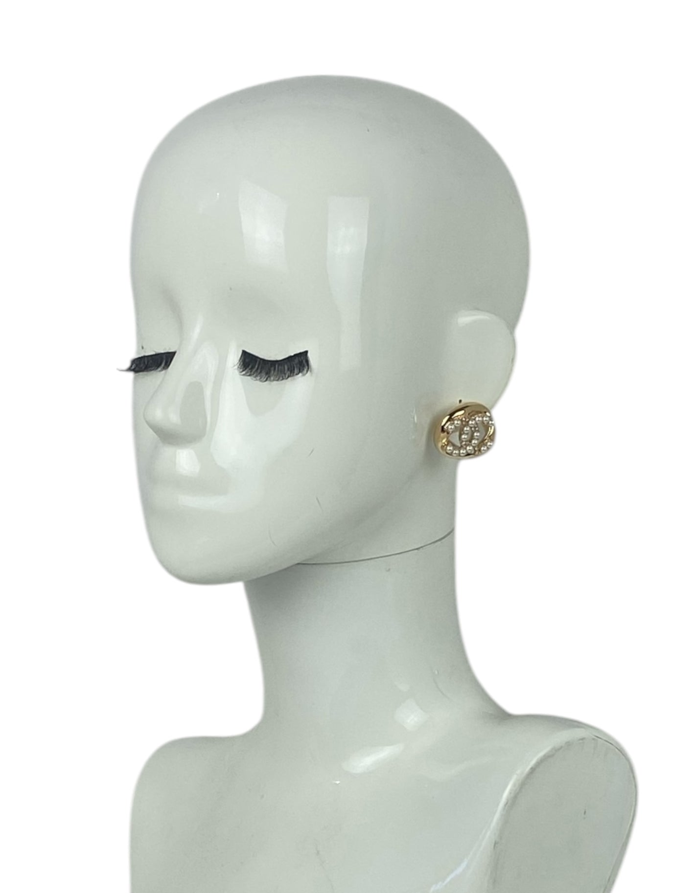 Chanel Metal Pearl CC Pierced Earrings